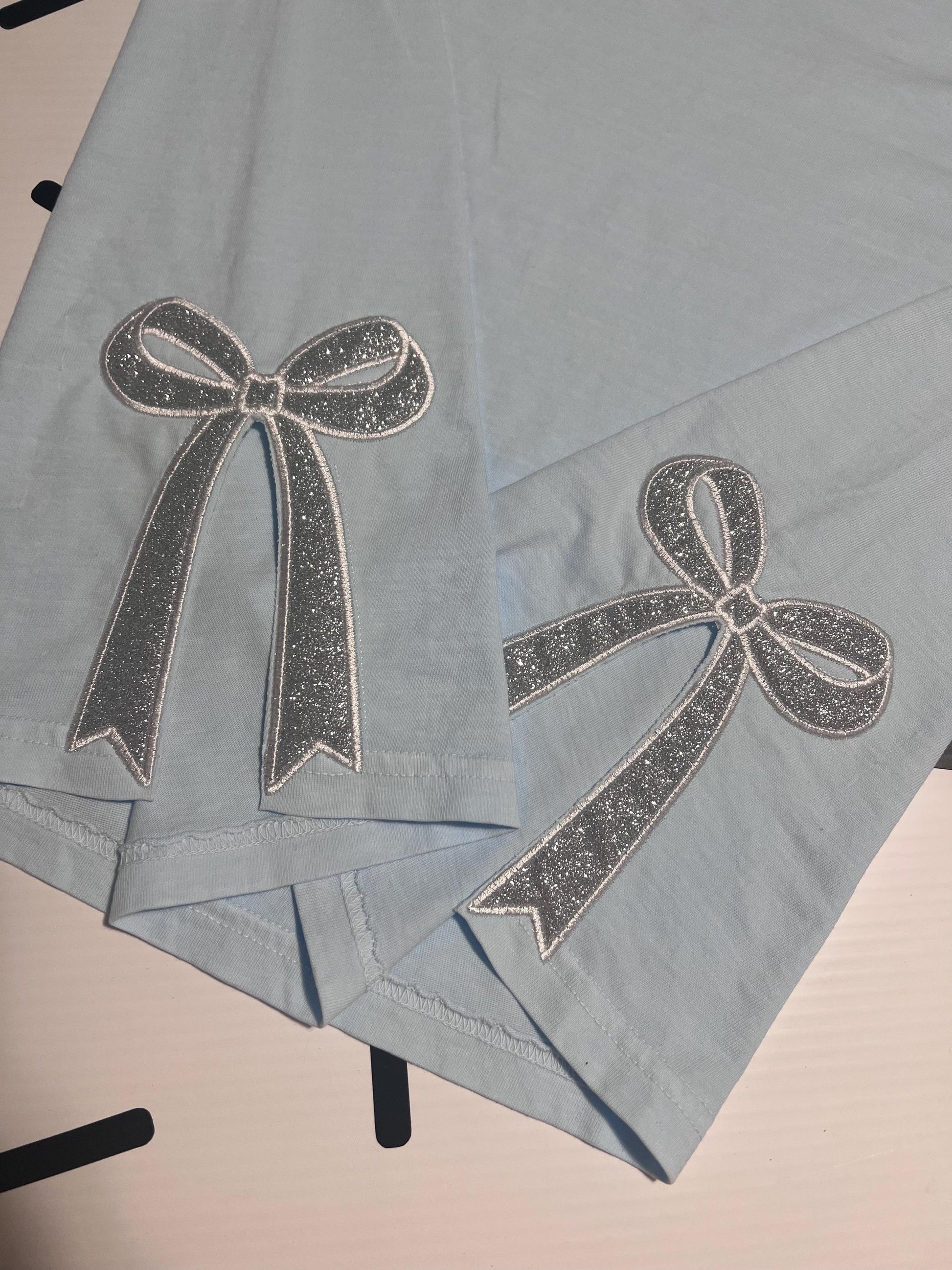 Embroidered Glitter Bow Tank Top: Comfort Colors Loose Fit Shirt by Lina Loves Two, handmade in Los Angeles CA