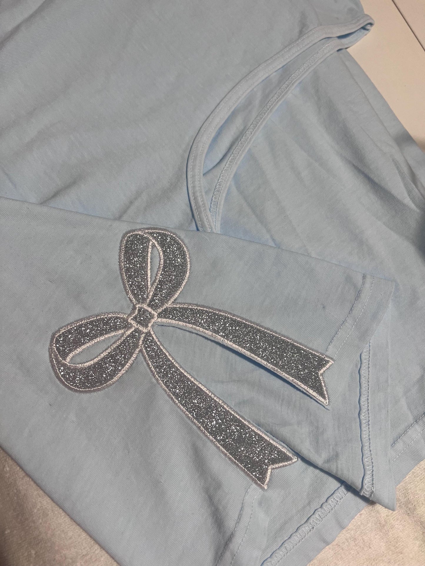 Embroidered Glitter Bow Tank Top: Comfort Colors Loose Fit Shirt by Lina Loves Two, handmade in Los Angeles CA