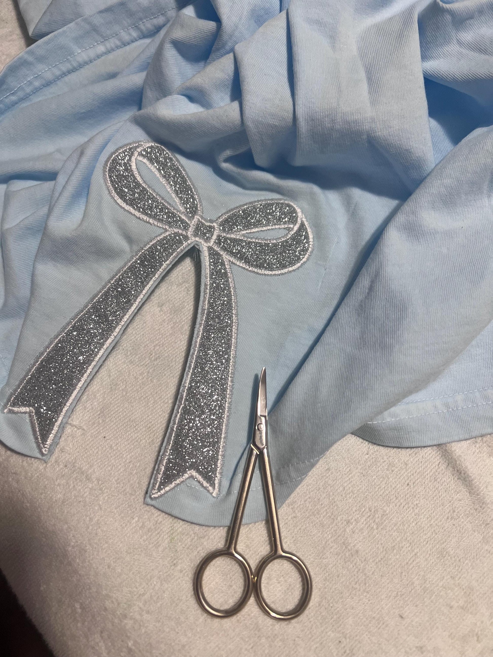 Embroidered Glitter Bow Tank Top: Comfort Colors Loose Fit Shirt by Lina Loves Two, handmade in Los Angeles CA