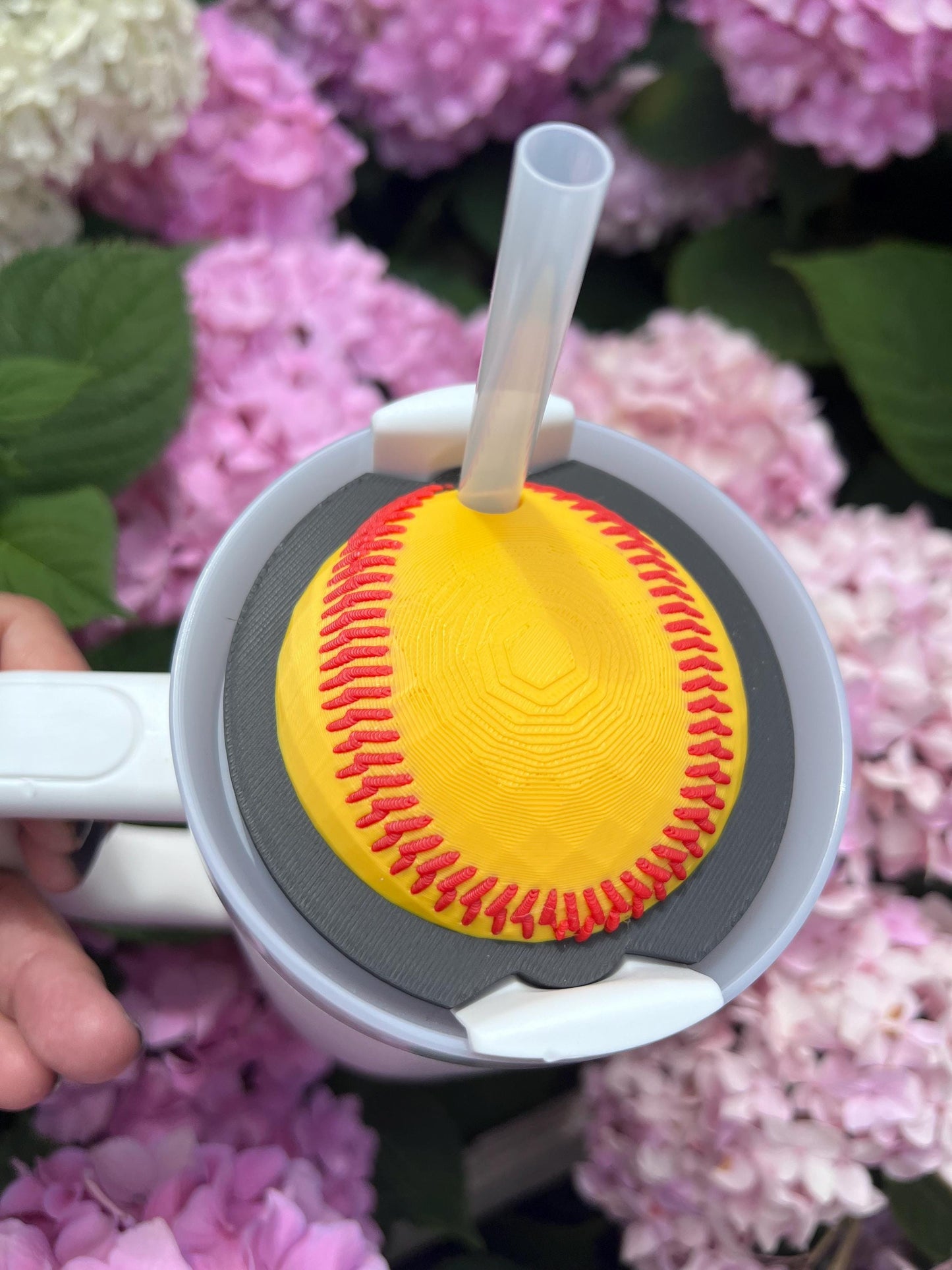 3D Printed Softball Straw Topper: Stanley Tumbler Accessory by Lina Loves Two, handmade in Los Angeles CA
