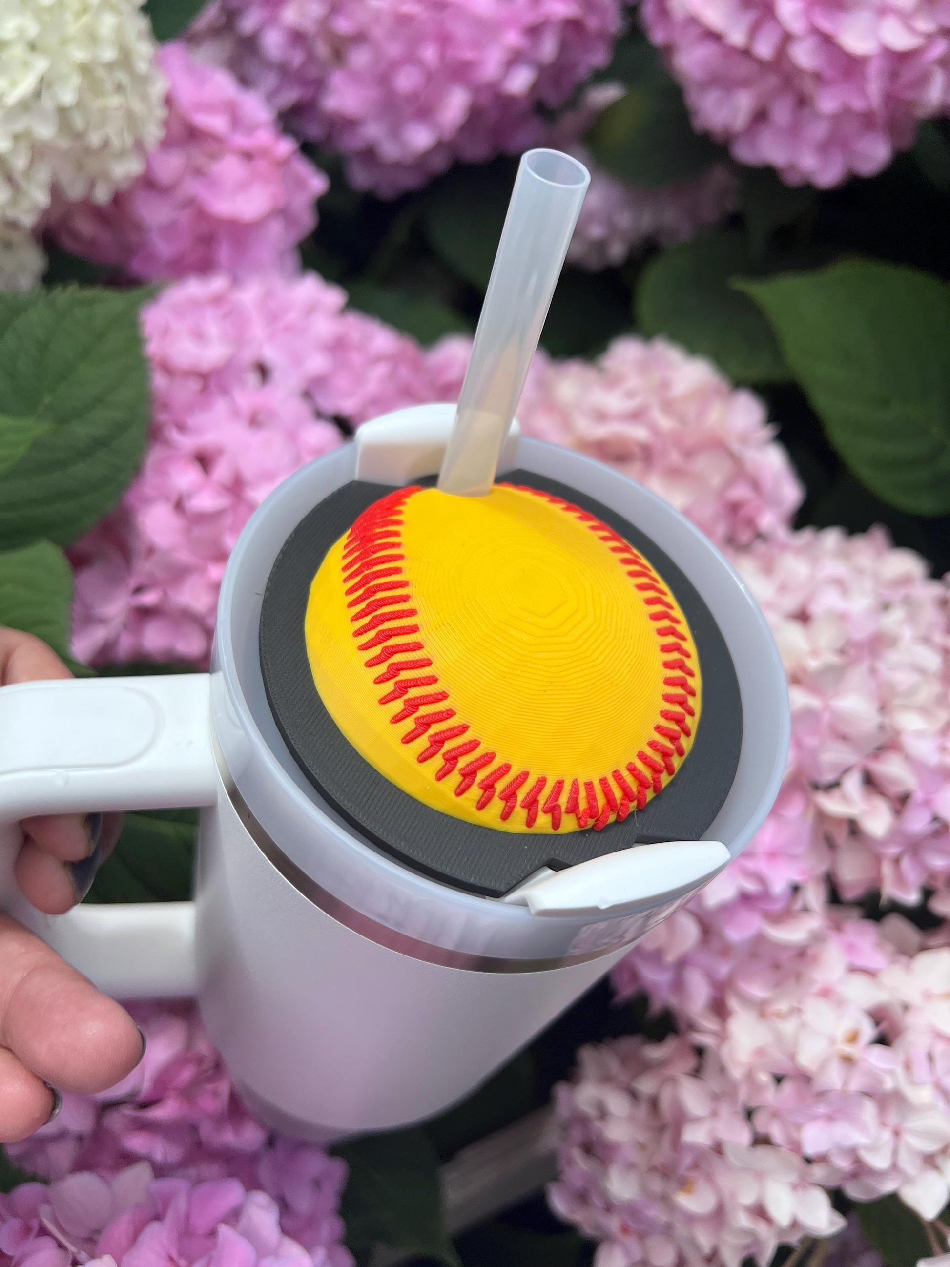 3D Printed Softball Straw Topper: Stanley Tumbler Accessory by Lina Loves Two, handmade in Los Angeles CA