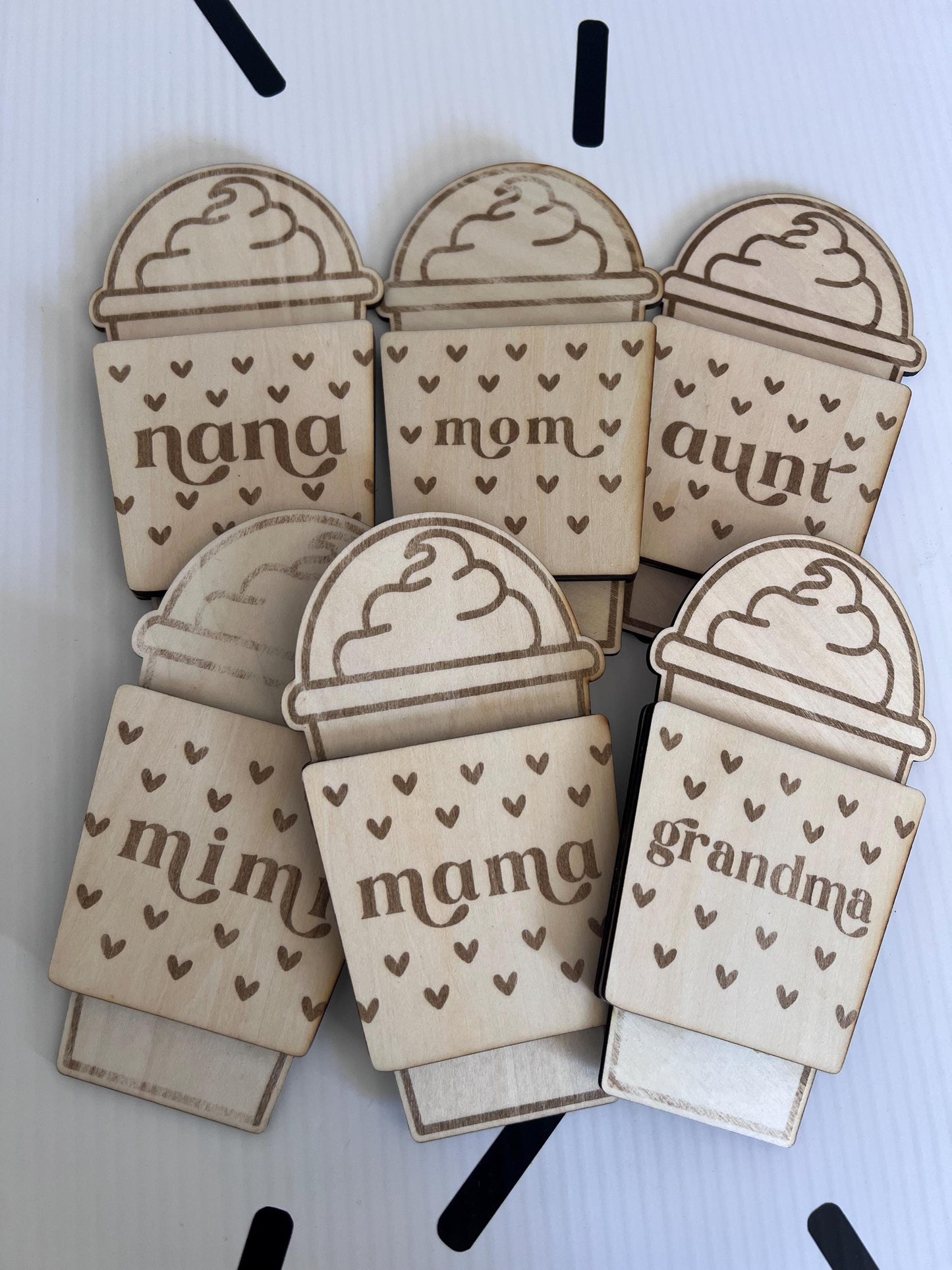 Wooden Heart Frappuccino Gift Card Holder – Mom, Mama, Grandma, Gigi, Lolo – Laser Cut File – + XCS by Lina Loves Two, handmade in Los Angeles CA