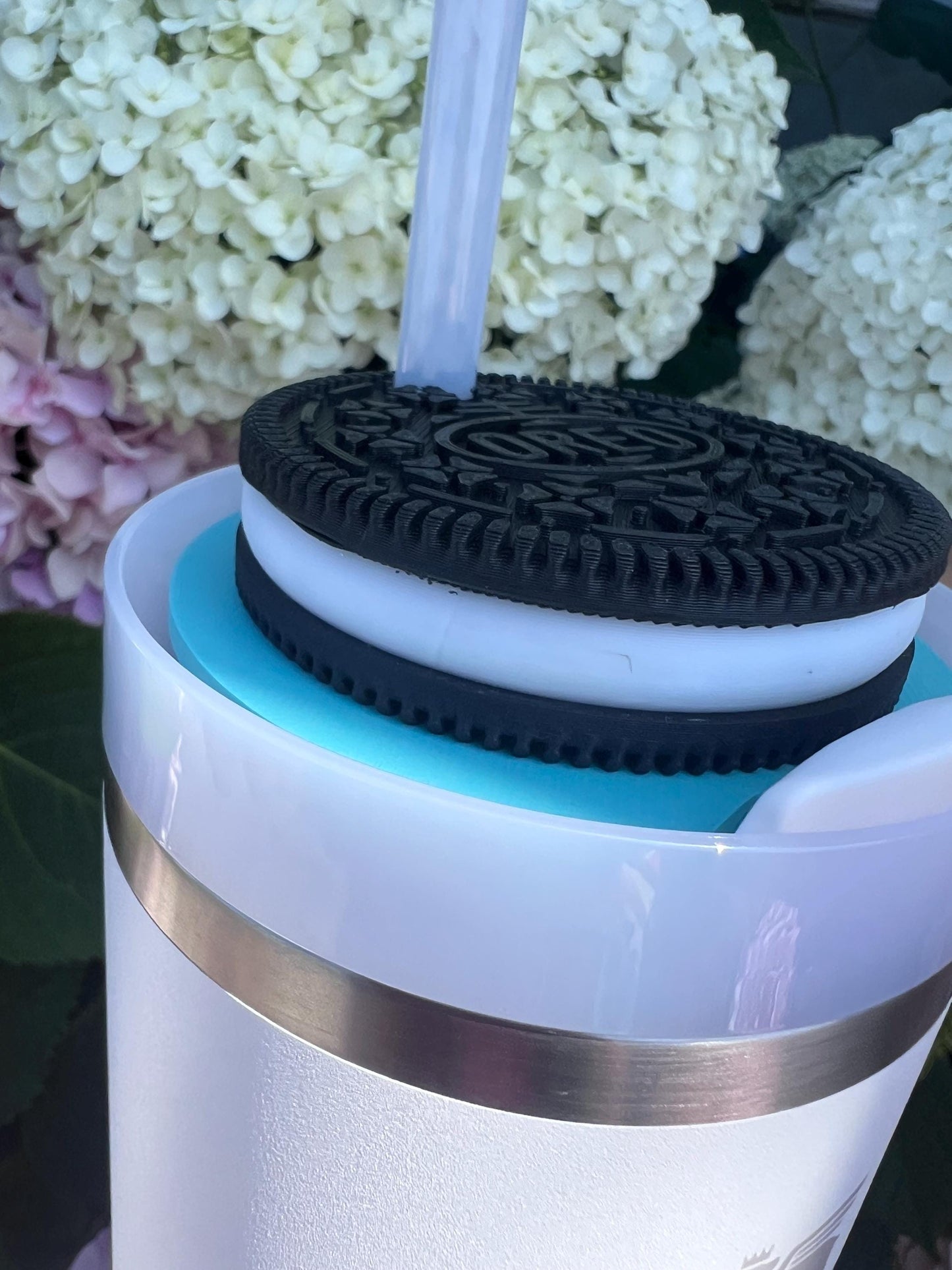 3D Printed Cookie Stanley Topper: Oreo-Inspired Tumbler Accessory by Lina Loves Two, handmade in Los Angeles CA