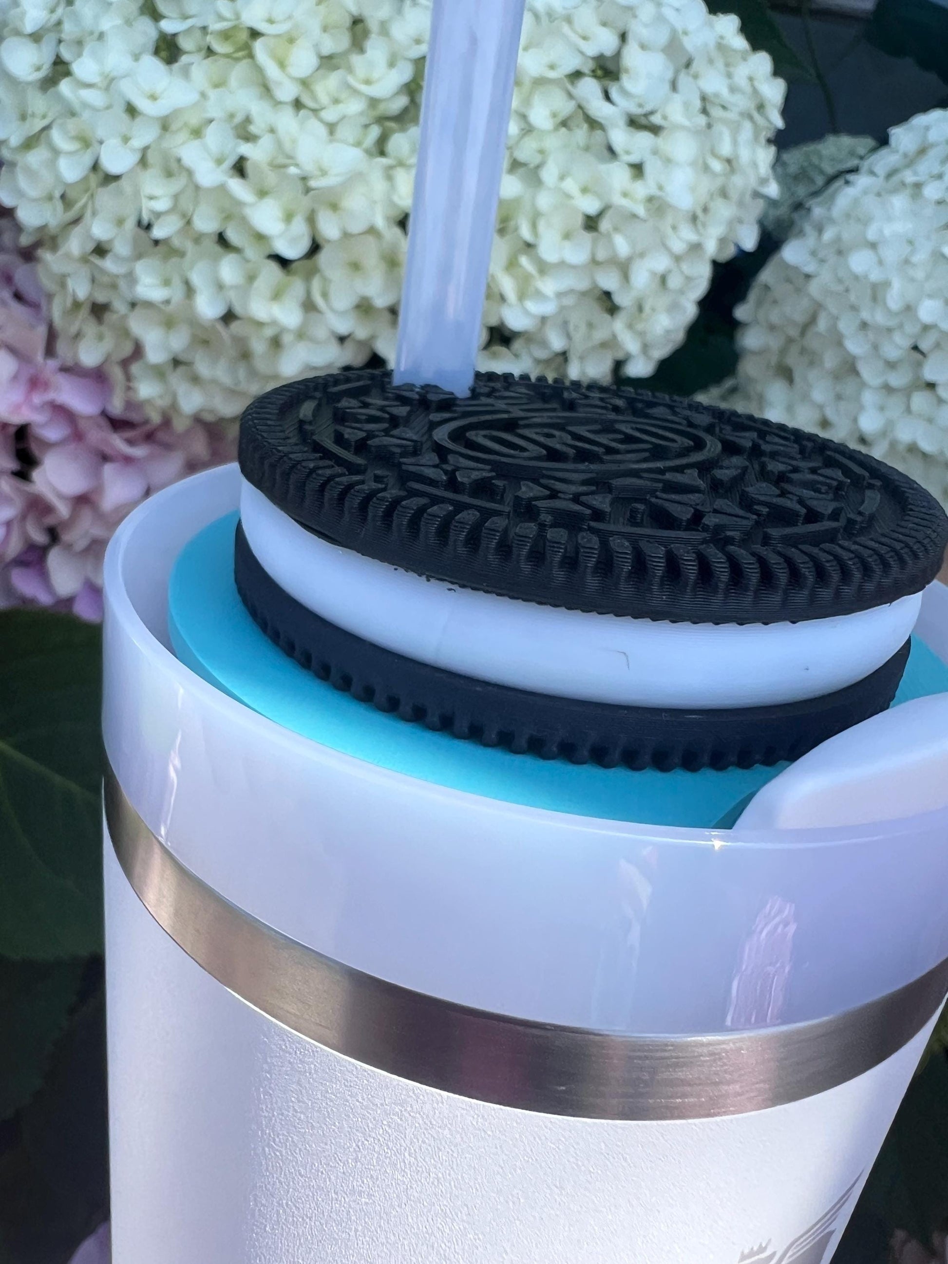 3D Printed Cookie Stanley Topper: Oreo-Inspired Tumbler Accessory by Lina Loves Two, handmade in Los Angeles CA