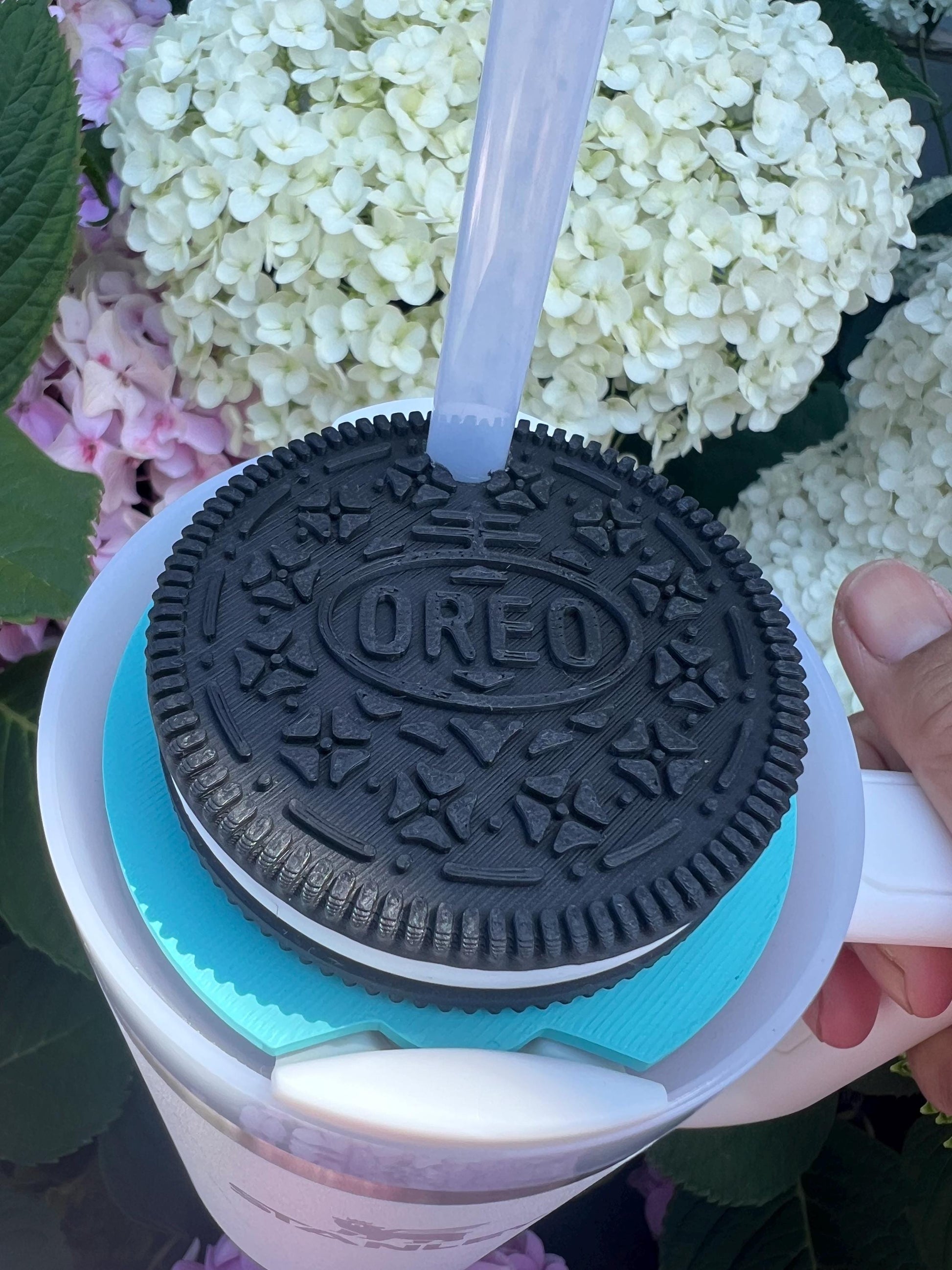 3D Printed Cookie Stanley Topper: Oreo-Inspired Tumbler Accessory by Lina Loves Two, handmade in Los Angeles CA