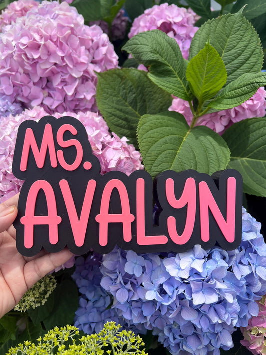 Personalized 3D Teacher Desk Name Sign: Custom Classroom Decor by Lina Loves Two, handmade in Los Angeles CA