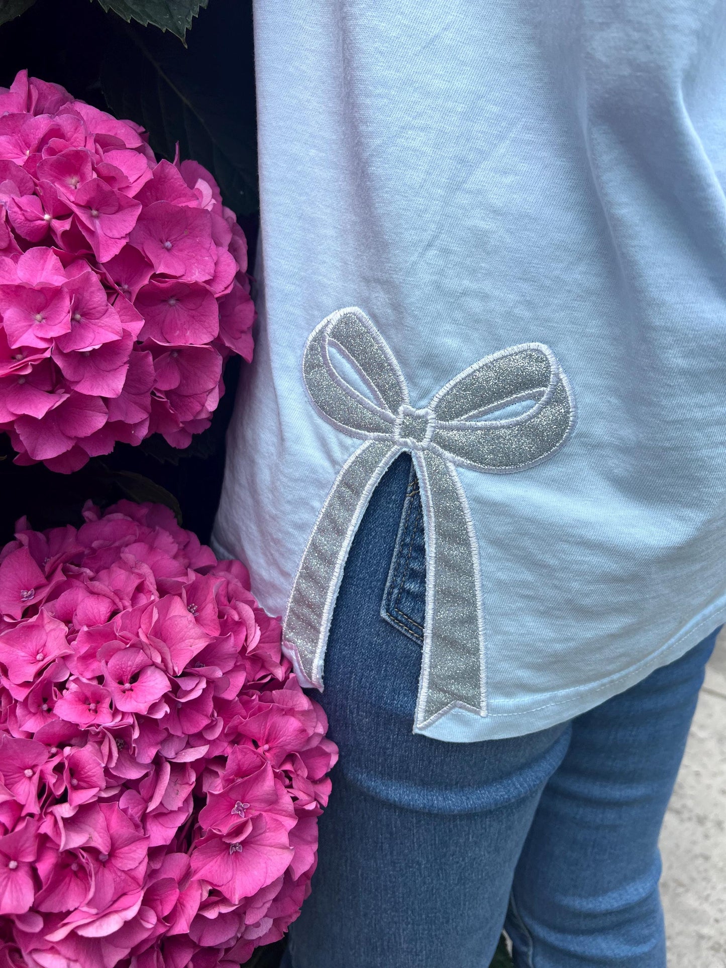 Embroidered Glitter Bow Tank Top: Comfort Colors Loose Fit Shirt by Lina Loves Two, handmade in Los Angeles CA