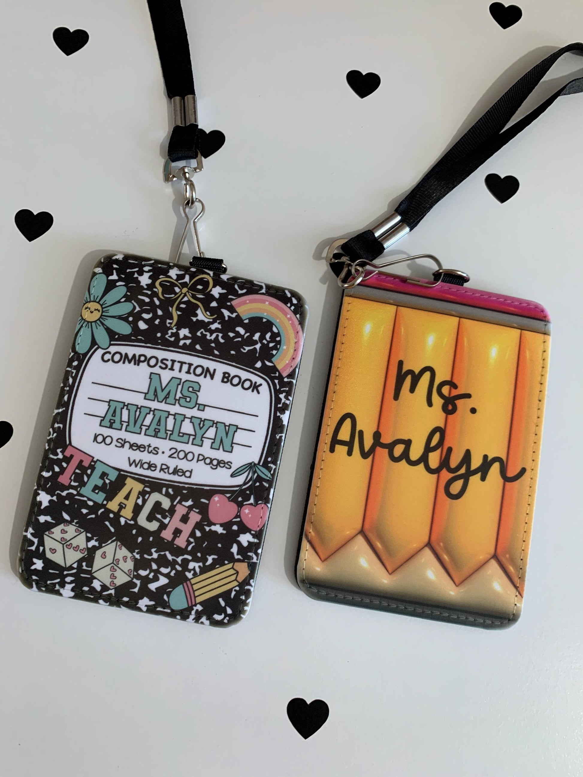 Personalized Faux Leather Teacher ID Card Holder with Lanyard by Lina Loves Two, handmade in Los Angeles CA
