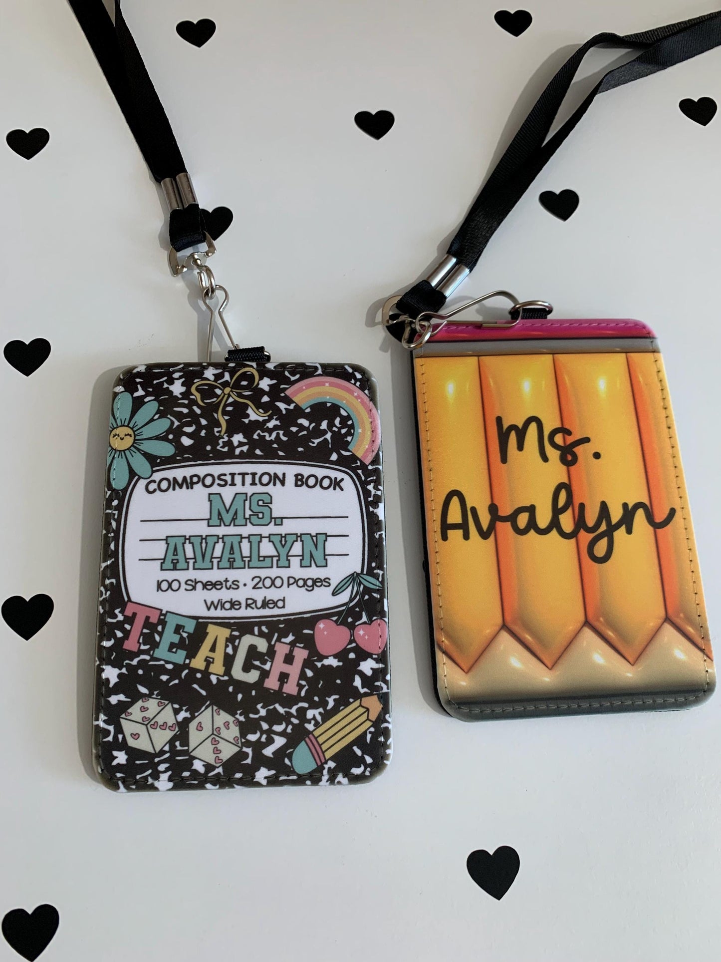 Personalized Faux Leather Teacher ID Card Holder with Lanyard by Lina Loves Two, handmade in Los Angeles CA