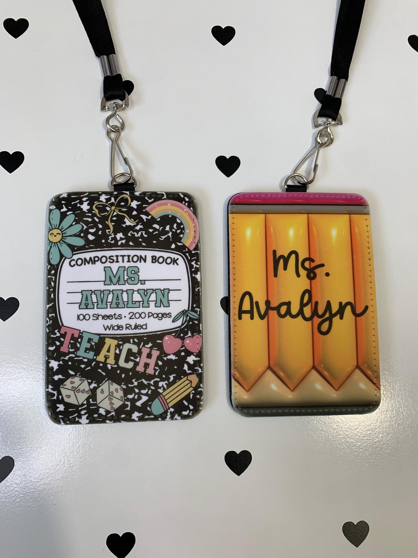 Personalized Faux Leather Teacher ID Card Holder with Lanyard by Lina Loves Two, handmade in Los Angeles CA