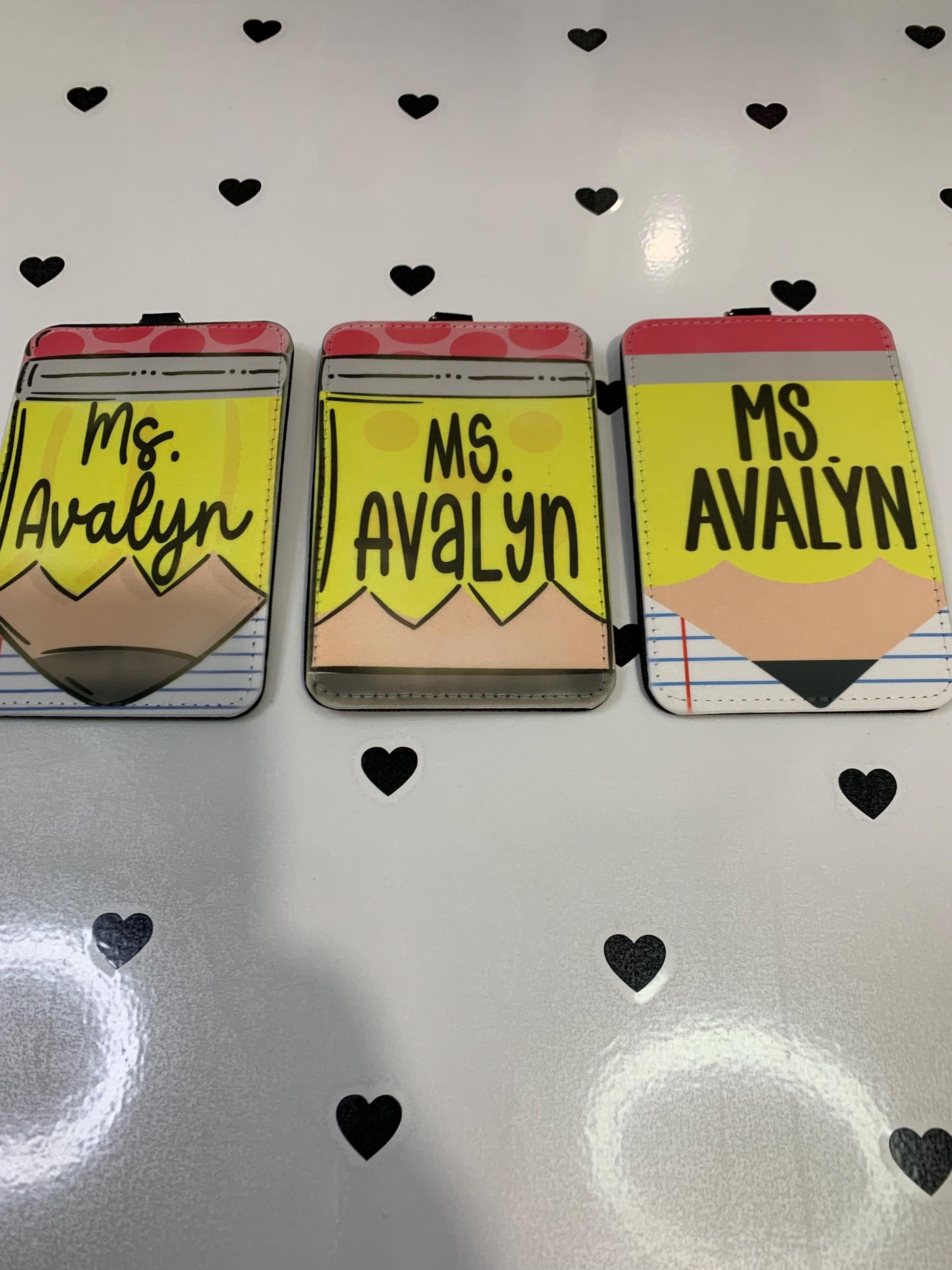 Personalized Pencil ID Badge Holder: Faux Leather Teacher Lanyard by Lina Loves Two, handmade in Los Angeles CA