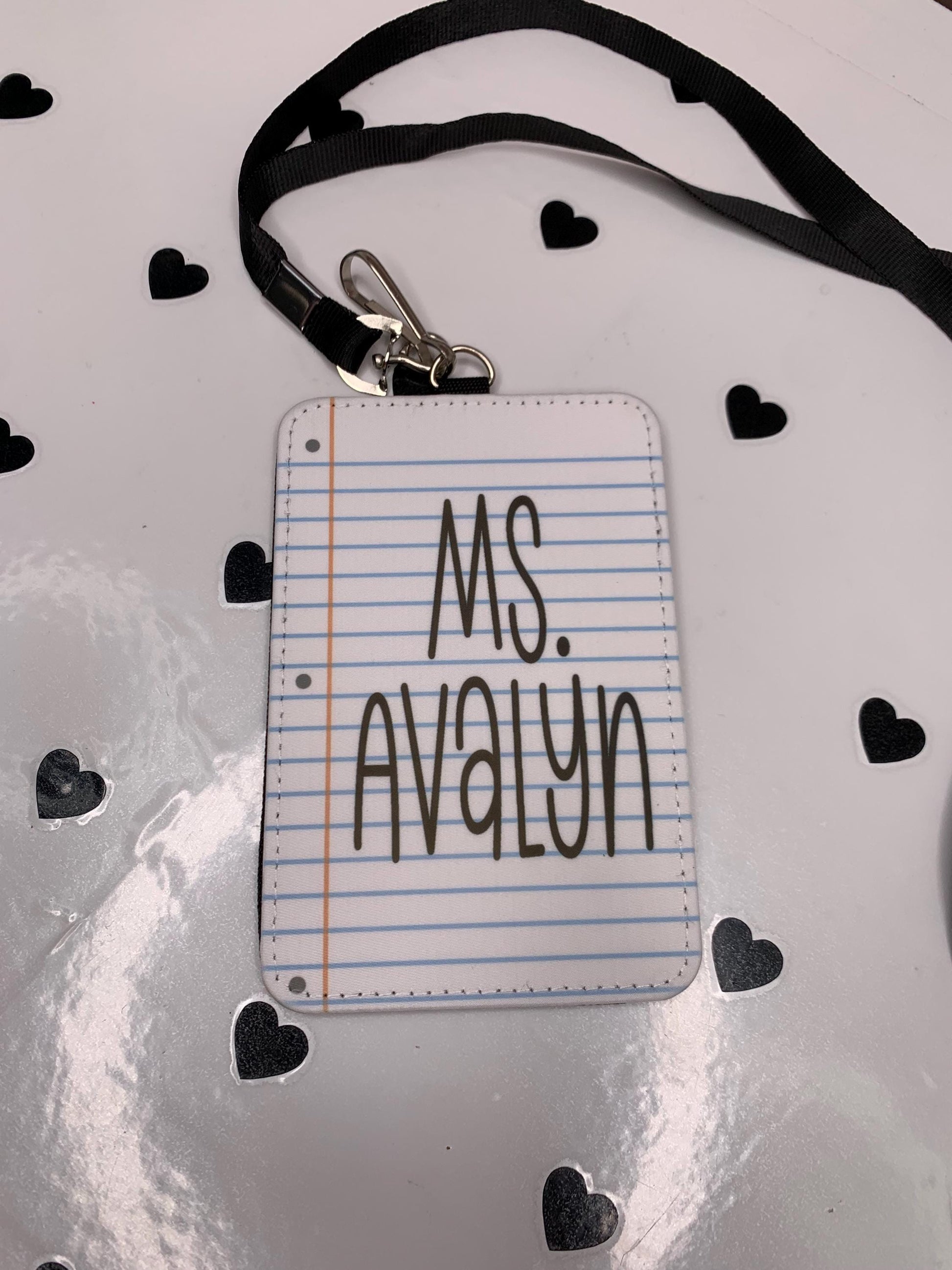 “Personalized lined paper ID badge holder for teachers”

“Custom name badge with matching lanyard”

“Back-to-school classroom lanyard gift for staff”