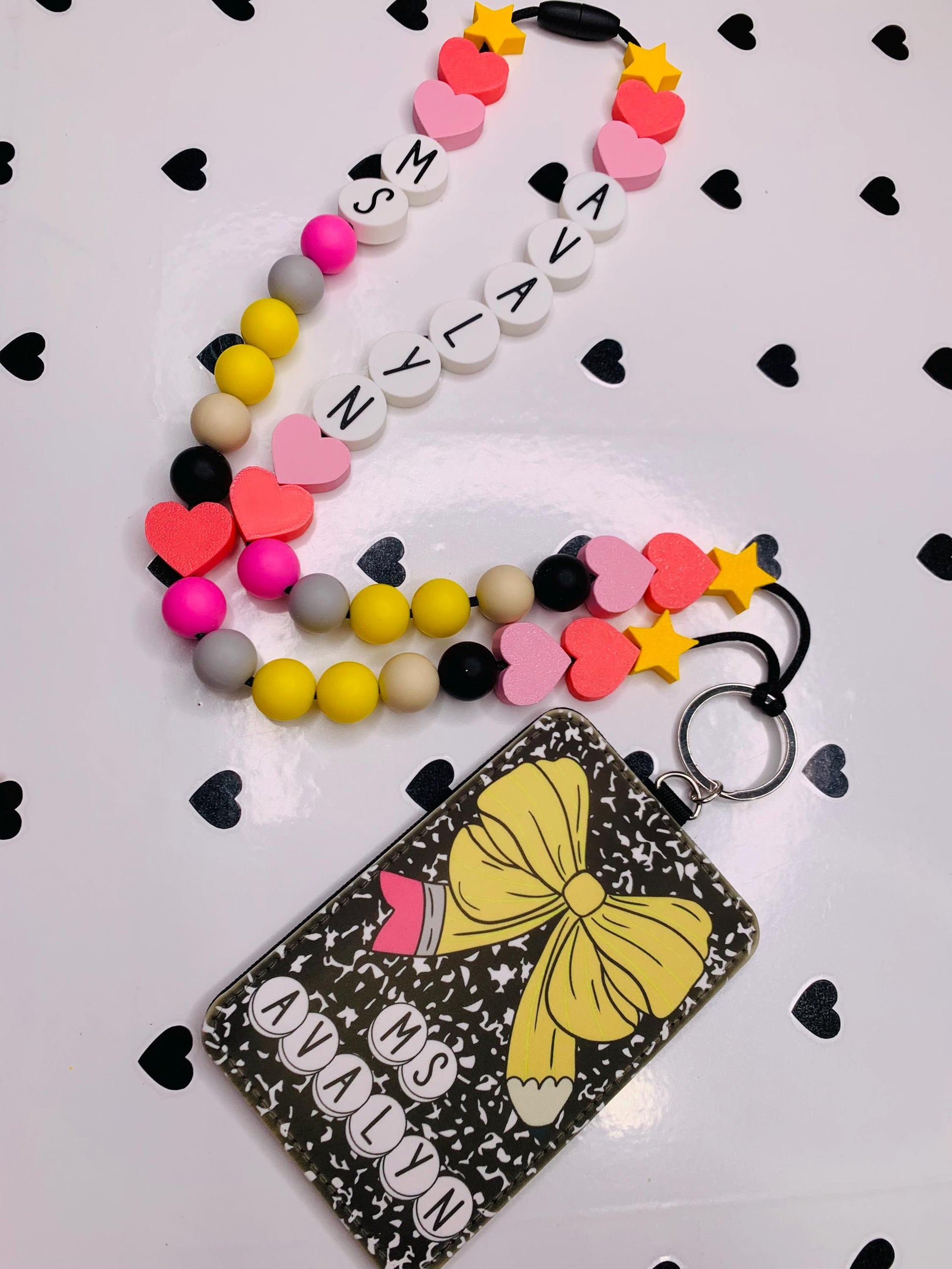 Coquette Pencil Bow ID Badge Holder: Friendship Bracelet Lanyard