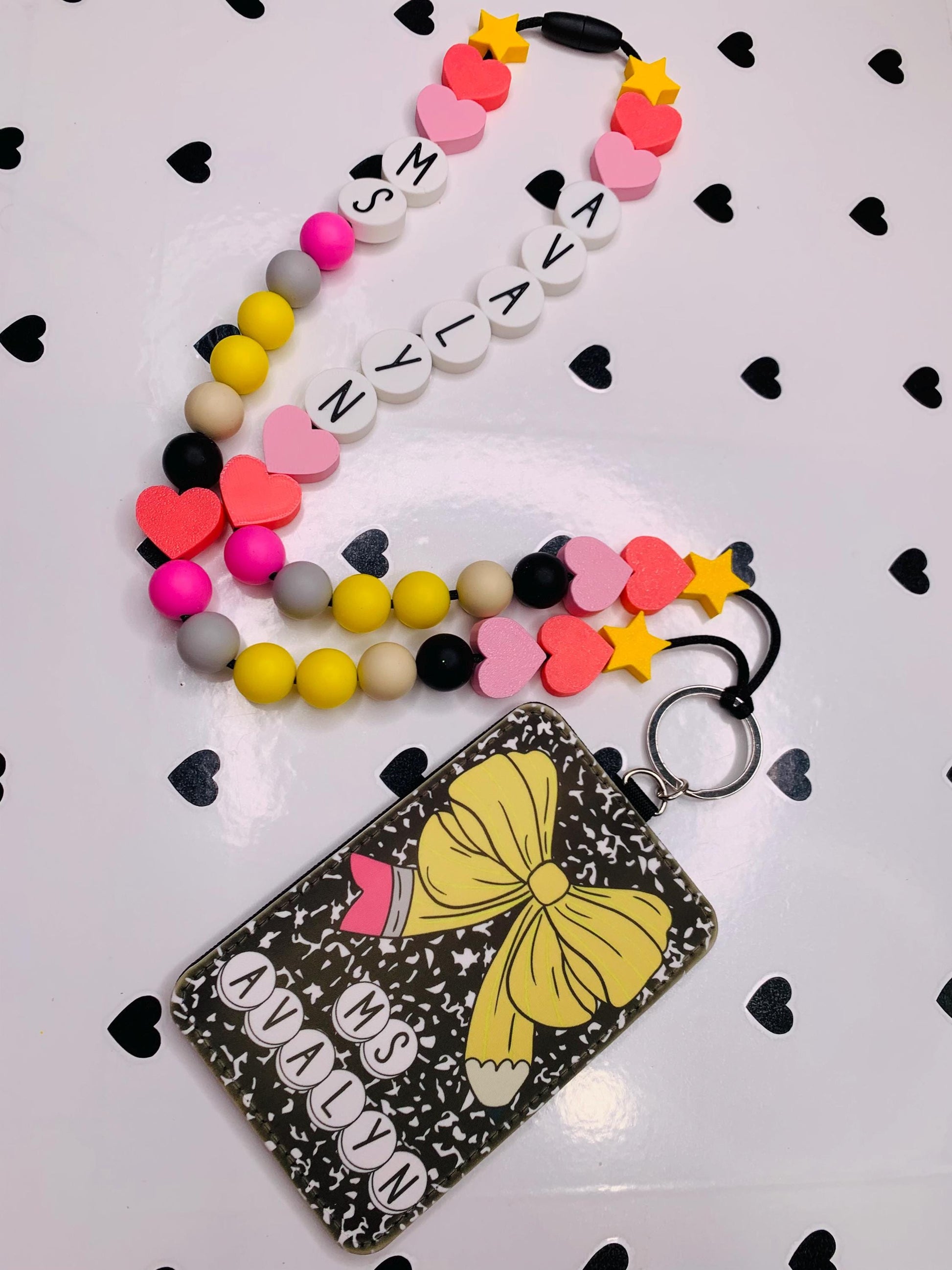 “Personalized pencil ID badge holder with lanyard”

“Teacher name tag with 2 slot design”

“Back-to-school gift for teachers and staff”