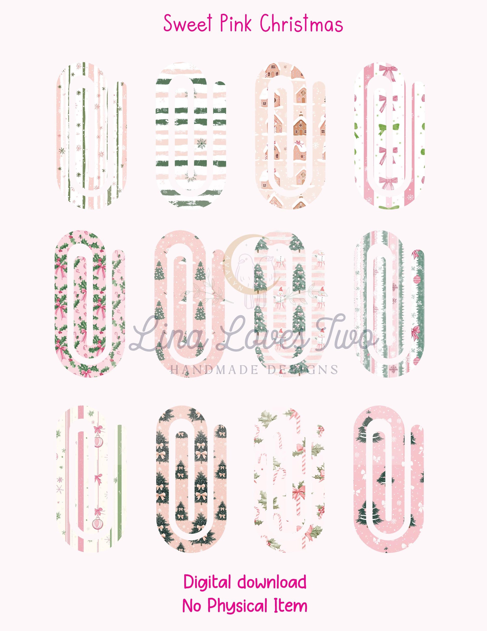 Sweet Pink Christmas Theme Jumbo Paperclip PNG for Sublimation – Instant Digital Download