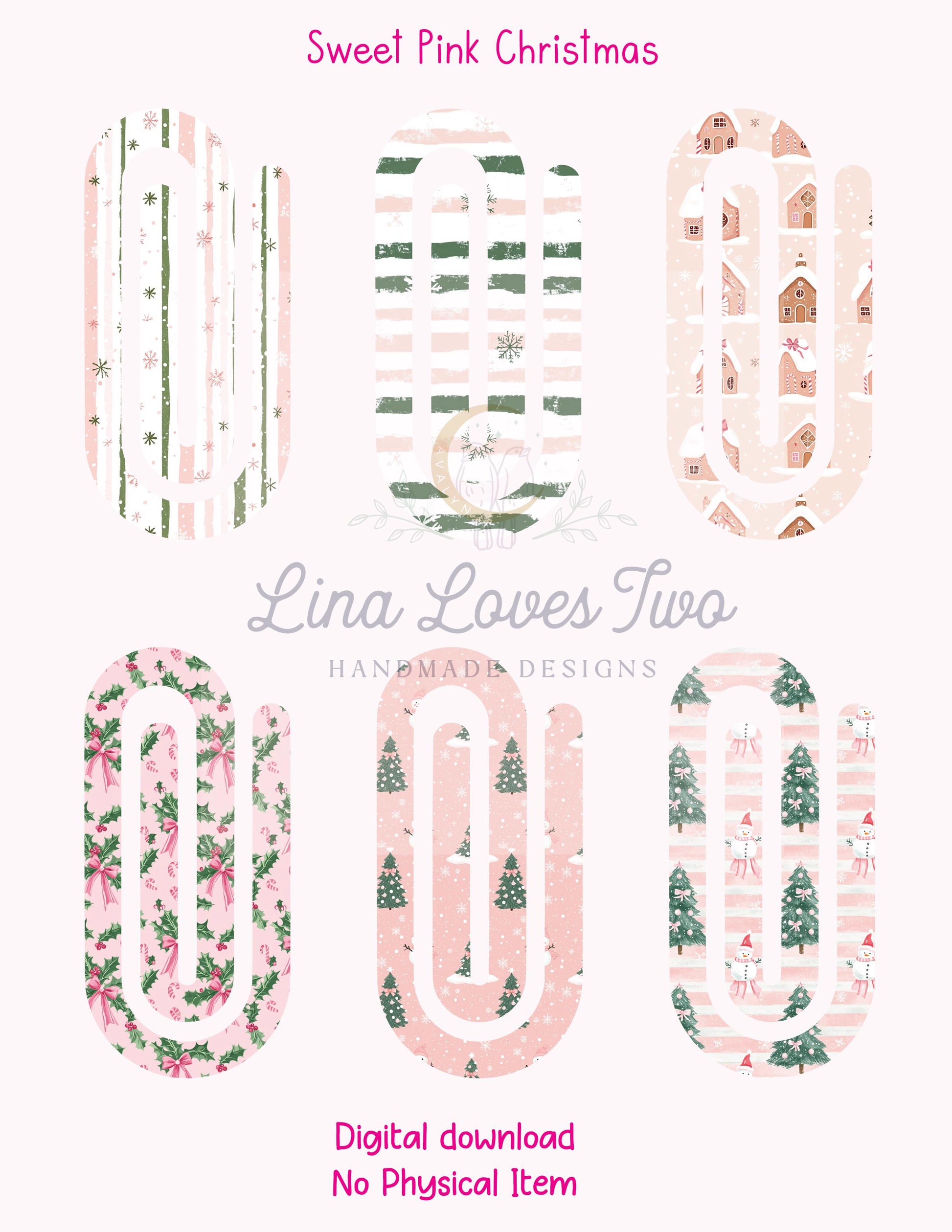 Sweet Pink Christmas Theme Jumbo Paperclip PNG for Sublimation – Instant Digital Download