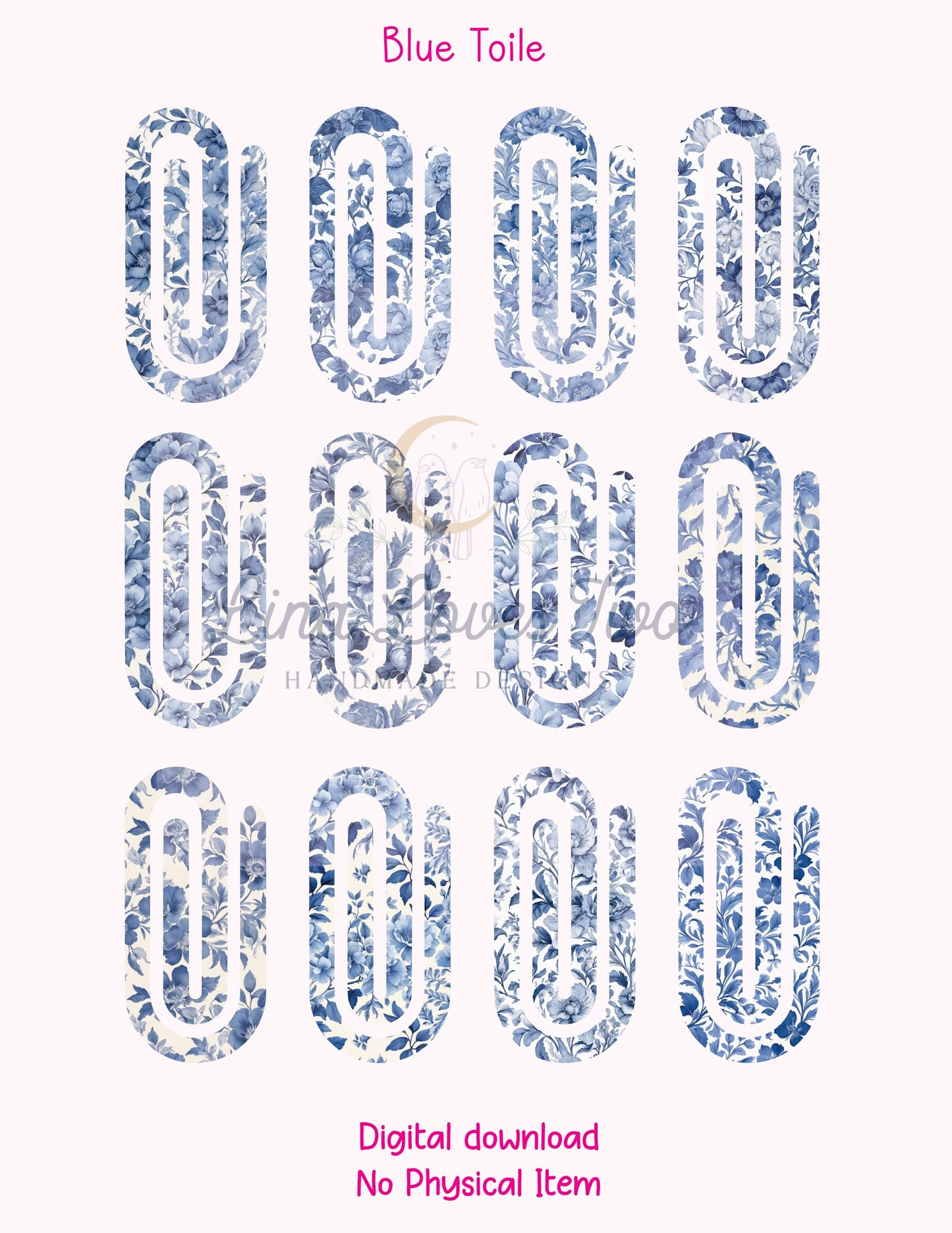 Blue French Toile Theme Jumbo Paperclip for – Instant by Lina Loves Two, handmade in Los Angeles CA