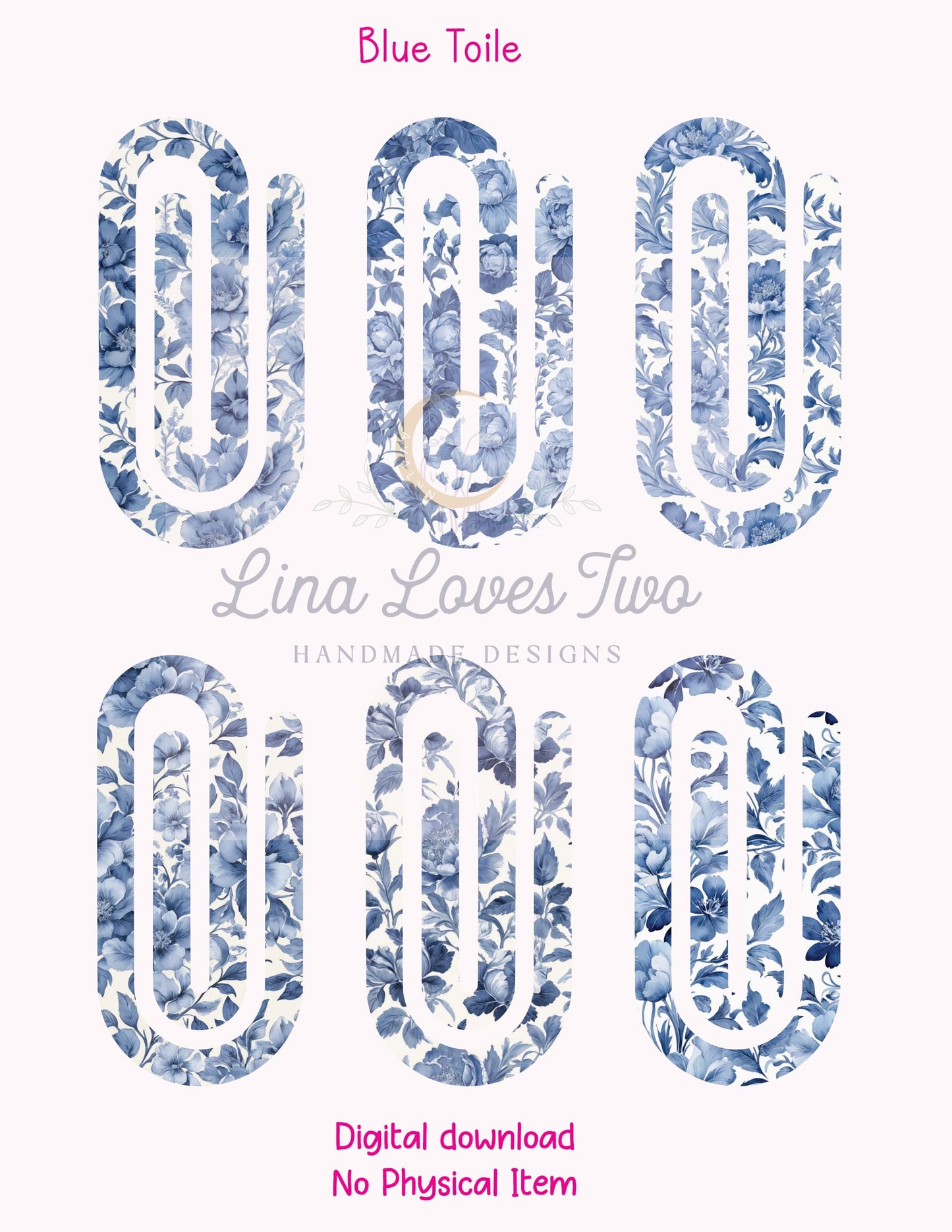 Blue French Toile Theme Jumbo Paperclip for – Instant by Lina Loves Two, handmade in Los Angeles CA