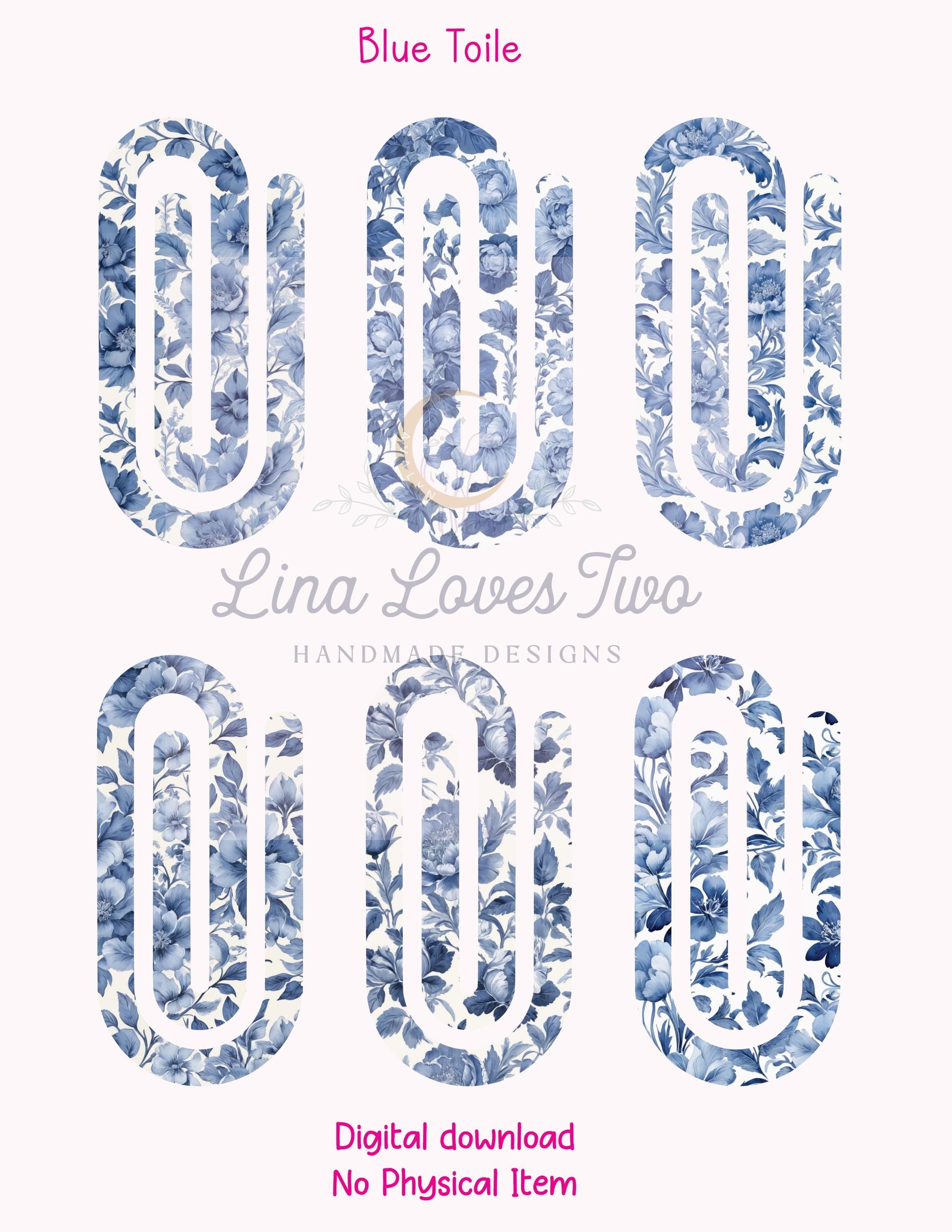 Blue French Toile Theme Jumbo Paperclip for – Instant by Lina Loves Two, handmade in Los Angeles CA