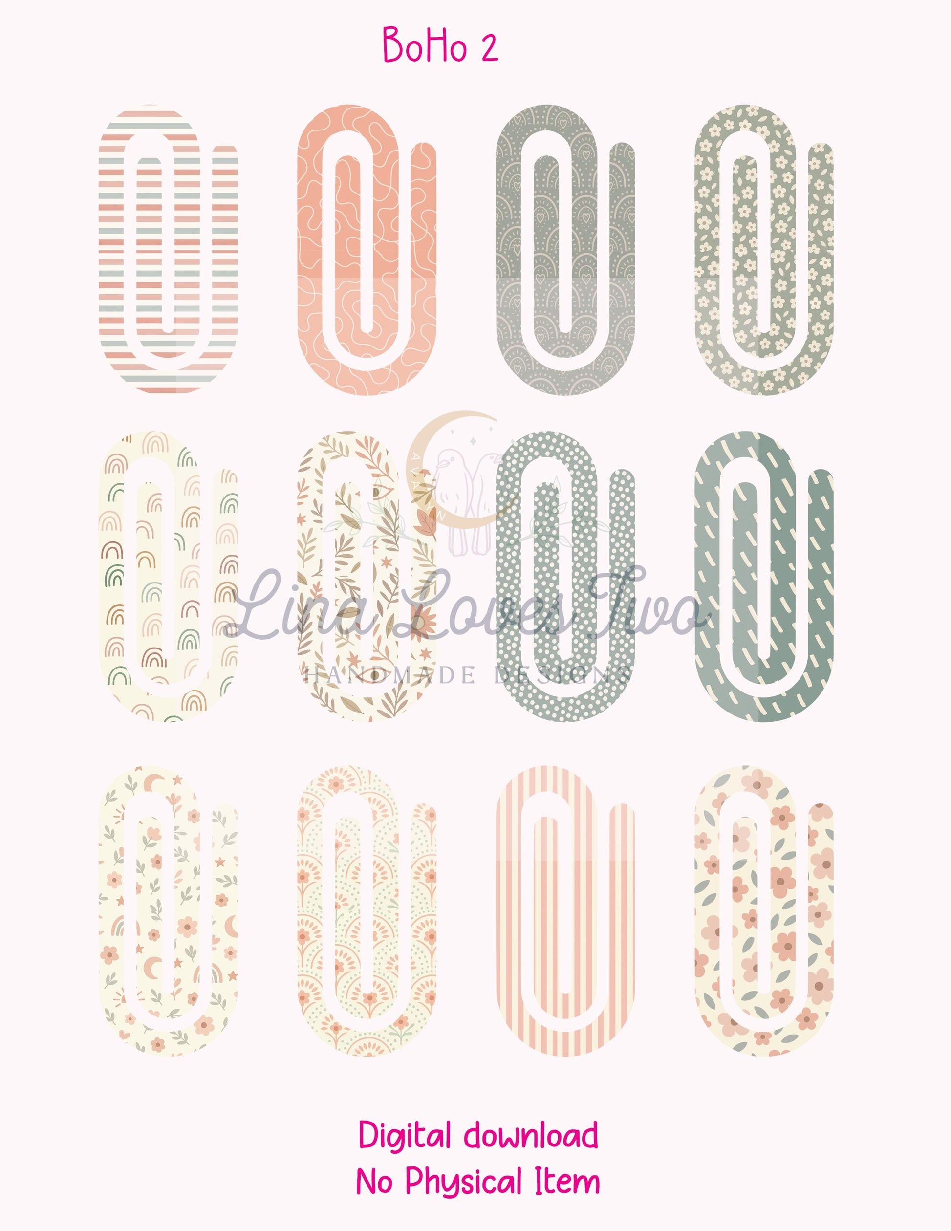 Boho 2 Theme Jumbo Paperclip for – Instant by Lina Loves Two, handmade in Los Angeles CA