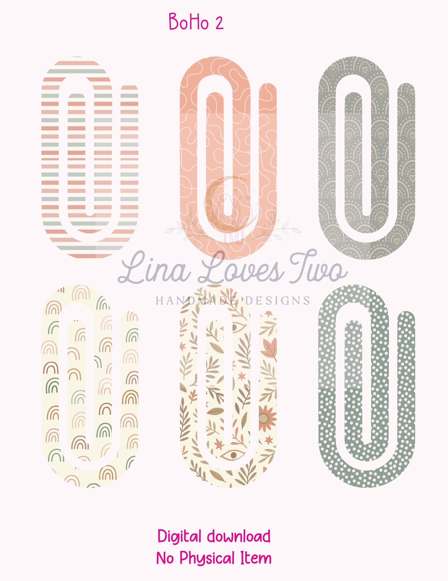 Boho 2 Theme Jumbo Paperclip for – Instant by Lina Loves Two, handmade in Los Angeles CA