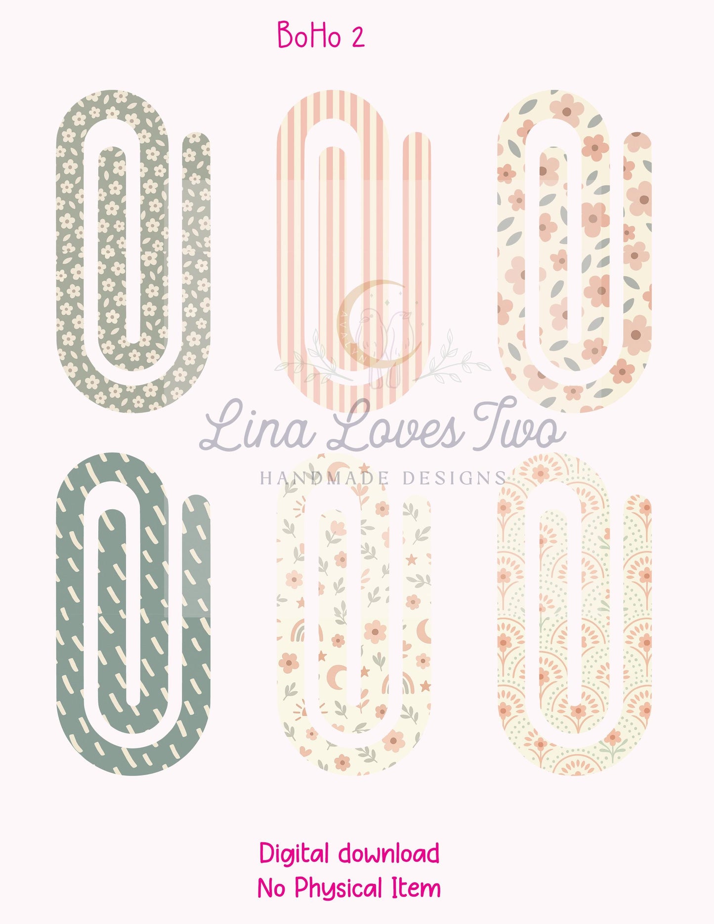 Boho 2 Theme Jumbo Paperclip PNG for Sublimation – Instant Digital Download