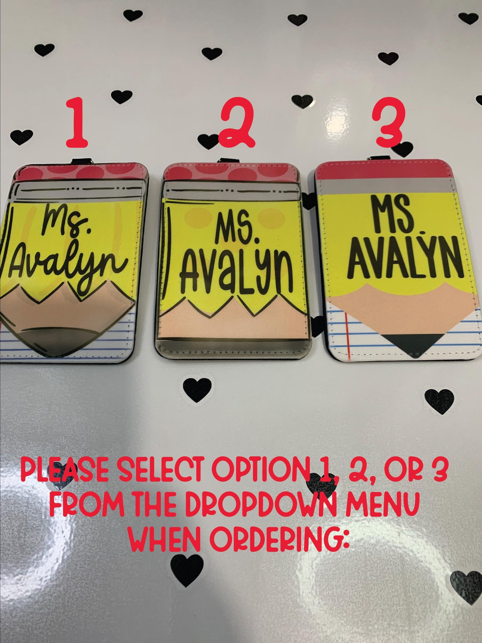 Personalized Pencil ID Badge Holder: Faux Leather Teacher Lanyard by Lina Loves Two, handmade in Los Angeles CA