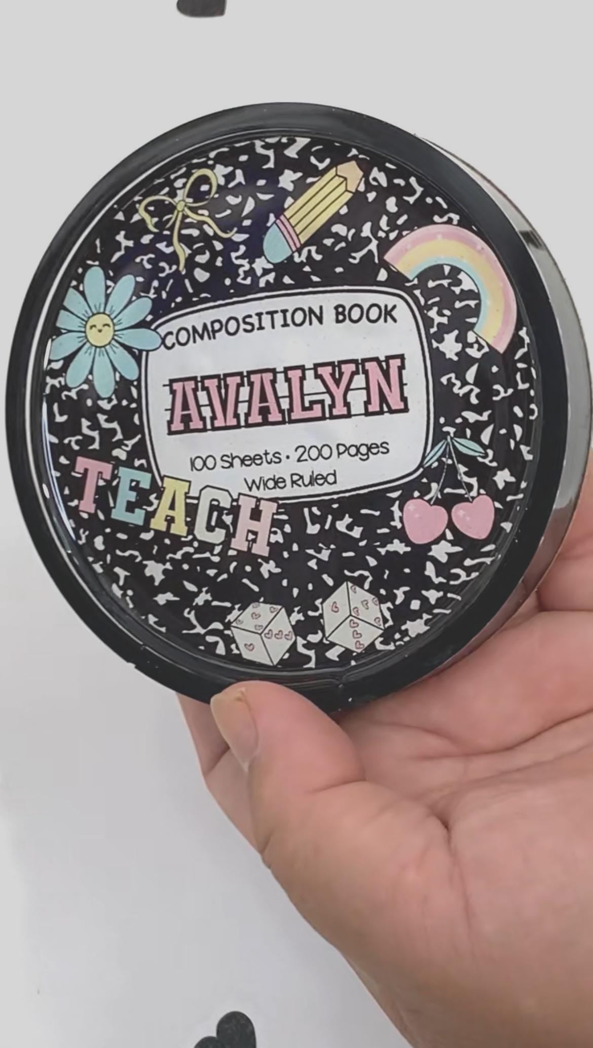 Personalized Composition Notebook Coaster: Teacher Desk Decor by Lina Loves Two, handmade in Los Angeles CA