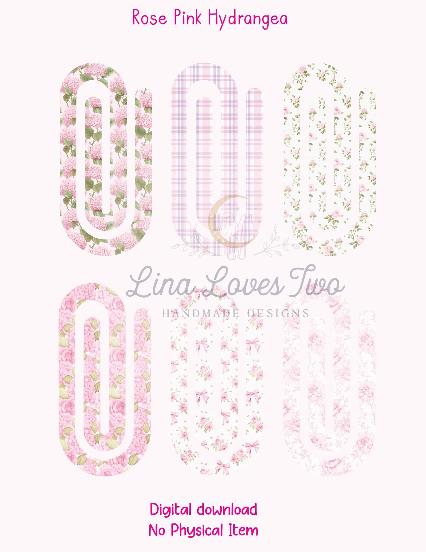 Rose Pink Hydrangea Theme Jumbo Paperclip for – Instant by Lina Loves Two, handmade in Los Angeles CA