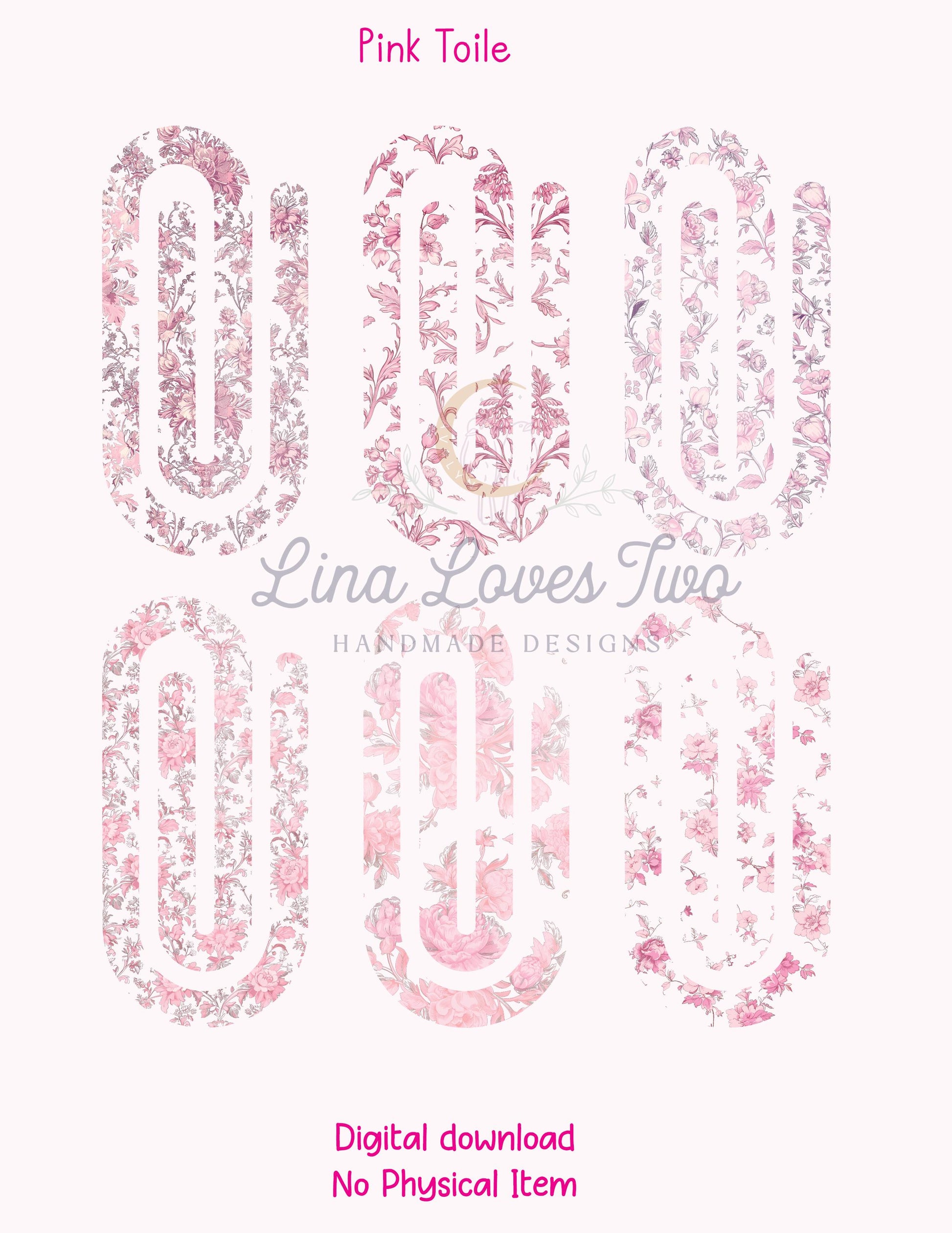 Pink Toile Theme Jumbo Paperclip for – Instant by Lina Loves Two, handmade in Los Angeles CA