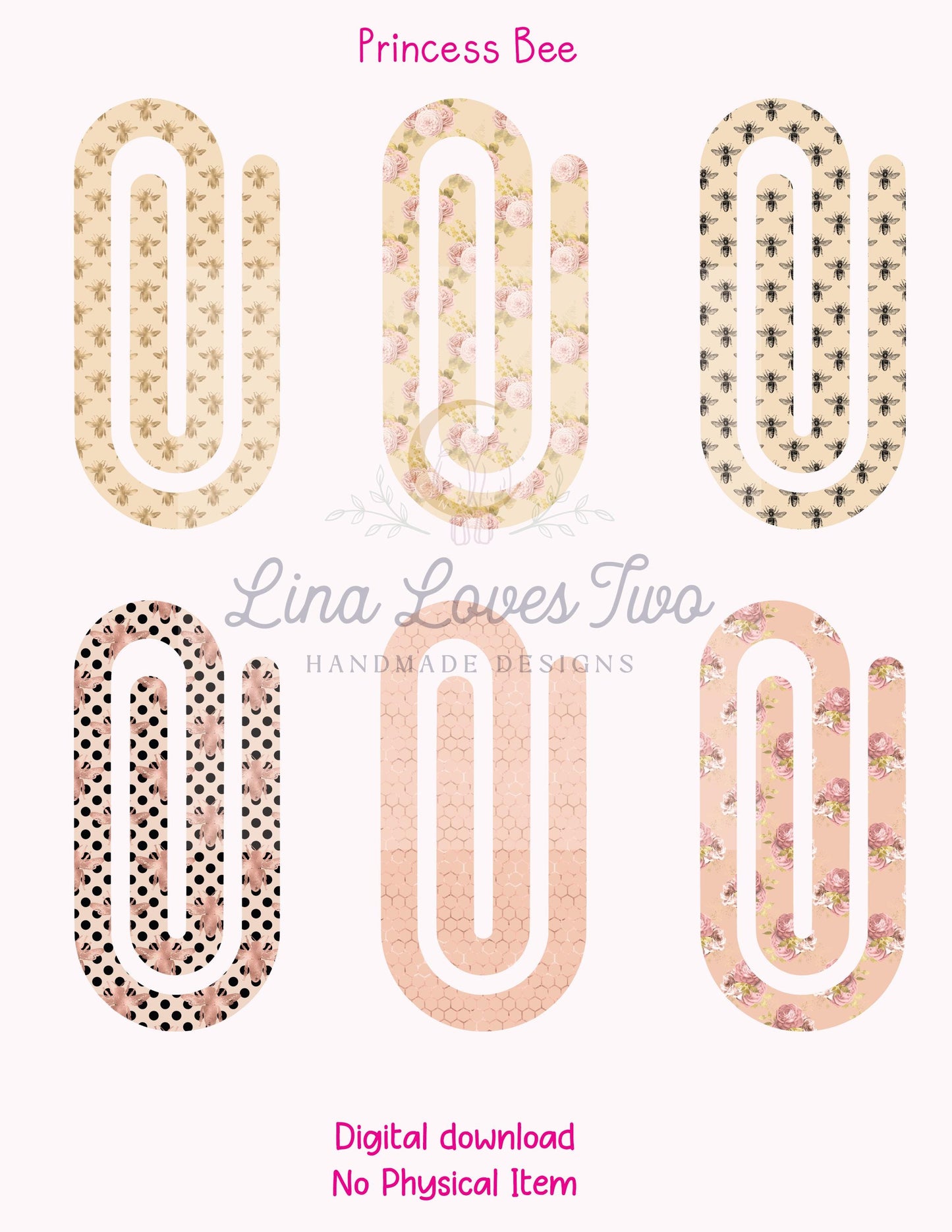 Princess Bee Theme Jumbo Paperclip PNG for Sublimation – Instant Digital Download