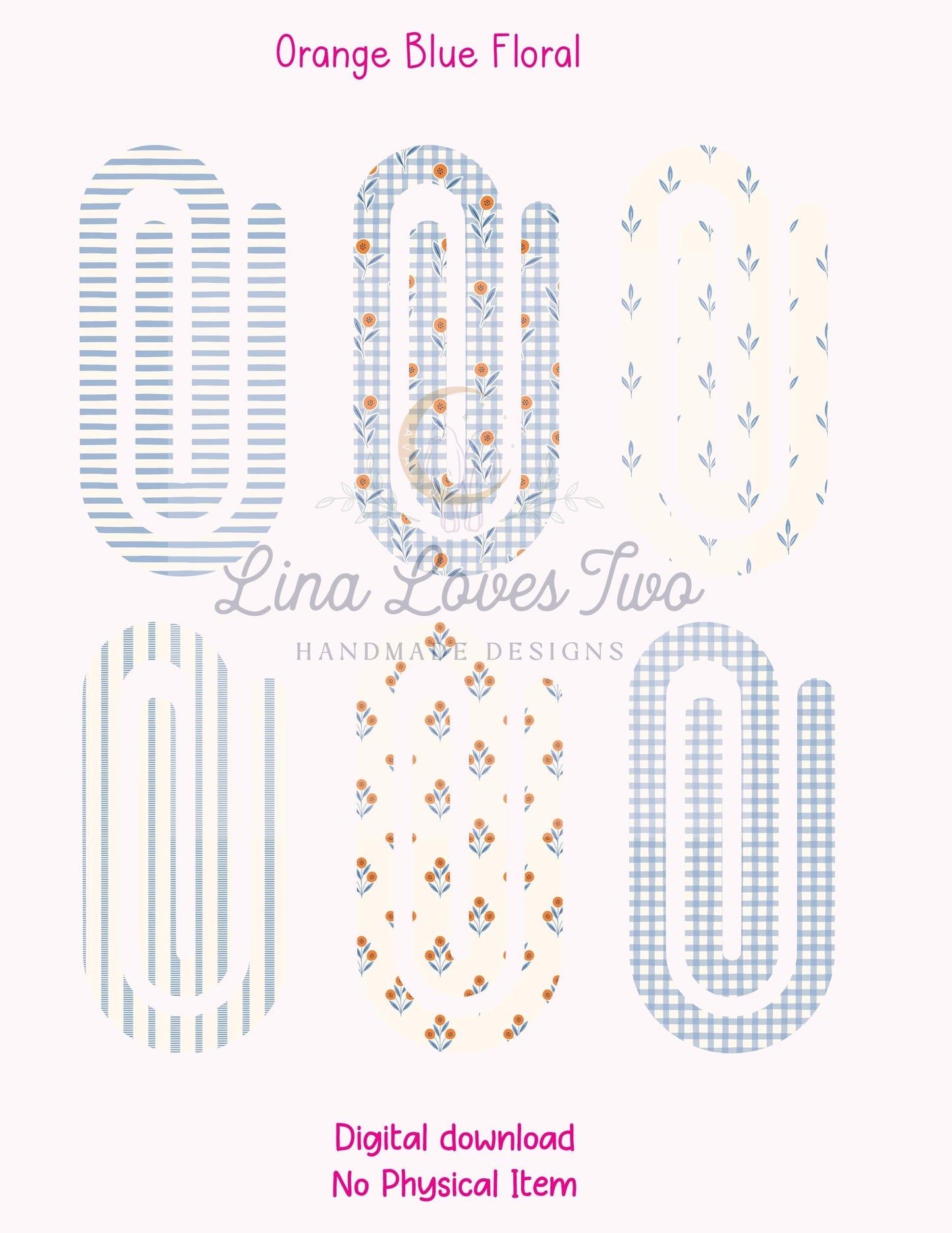 Orange & Blue Floral Theme Jumbo Paperclip for – Instant by Lina Loves Two, handmade in Los Angeles CA
