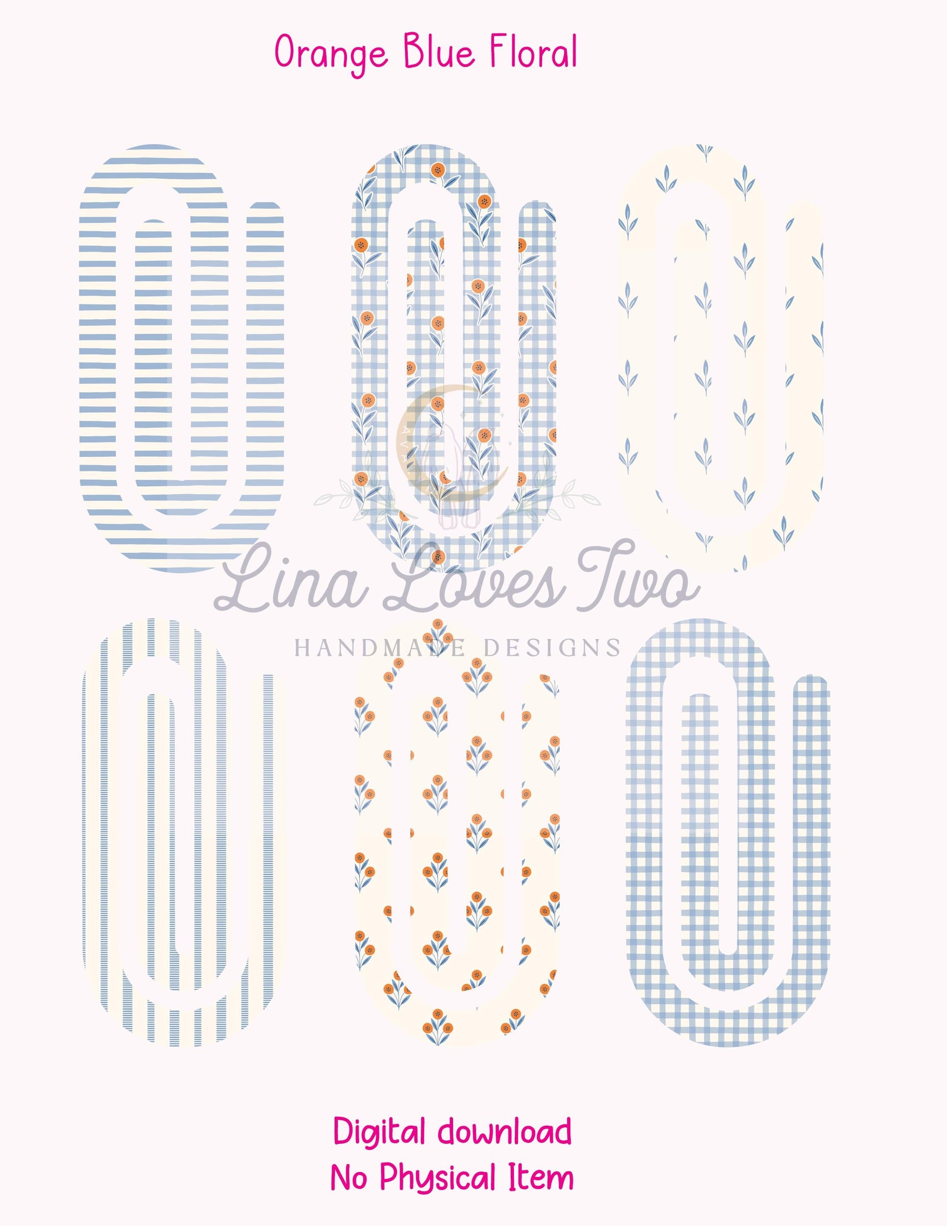 Orange & Blue Floral Theme Jumbo Paperclip for – Instant by Lina Loves Two, handmade in Los Angeles CA