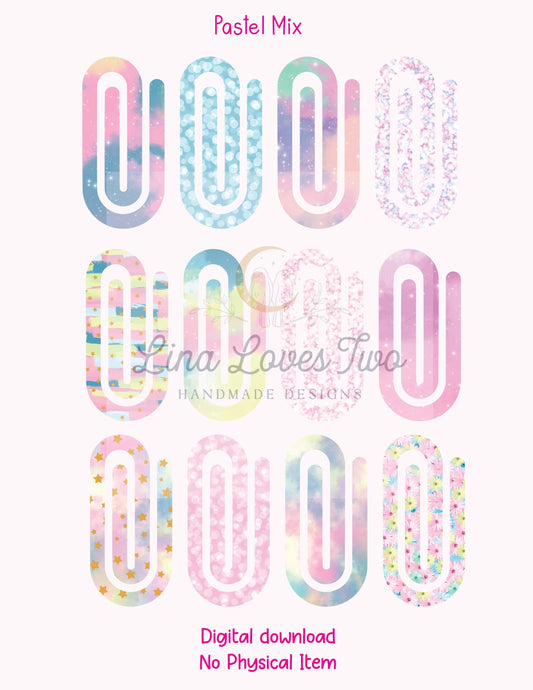 Pastel Mix Theme Jumbo Paperclip PNG for Sublimation – Instant Digital Download