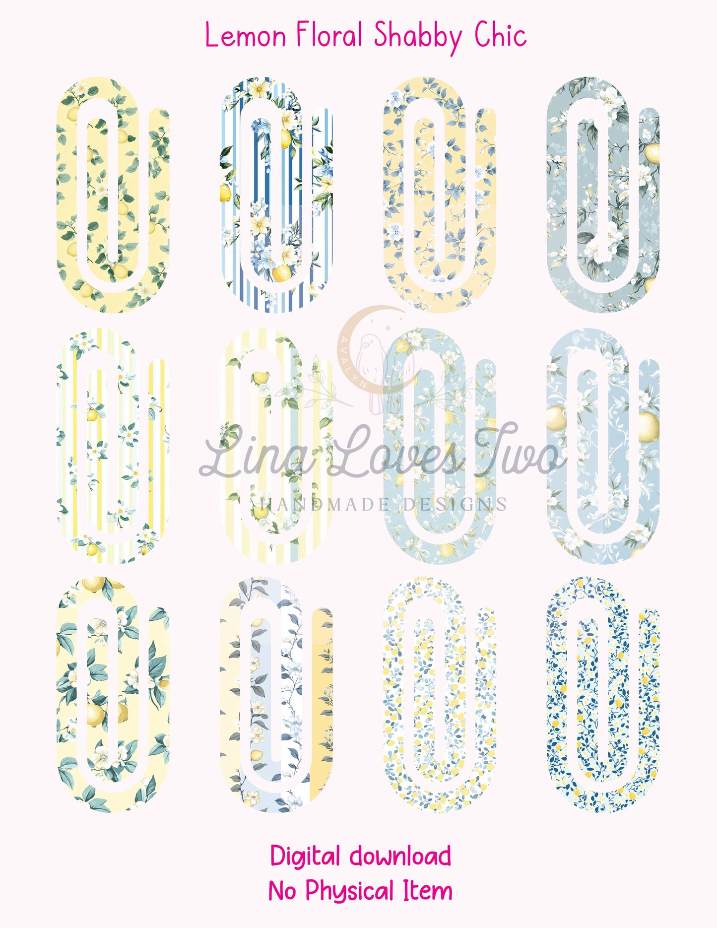 Lemon Floral Shabby Chic Theme Jumbo Paperclip for – Instant by Lina Loves Two, handmade in Los Angeles CA