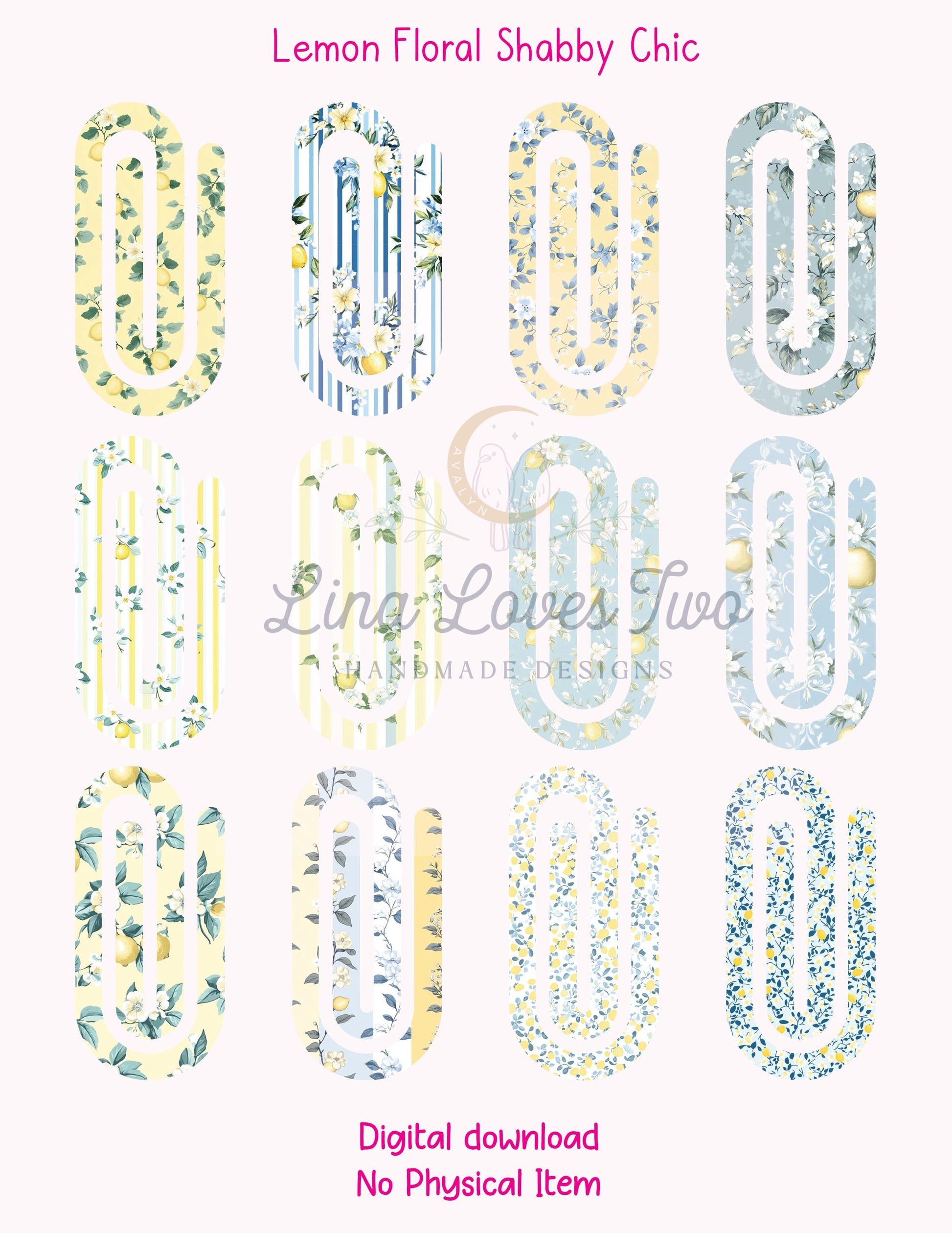 Lemon Floral Shabby Chic Theme Jumbo Paperclip for – Instant by Lina Loves Two, handmade in Los Angeles CA