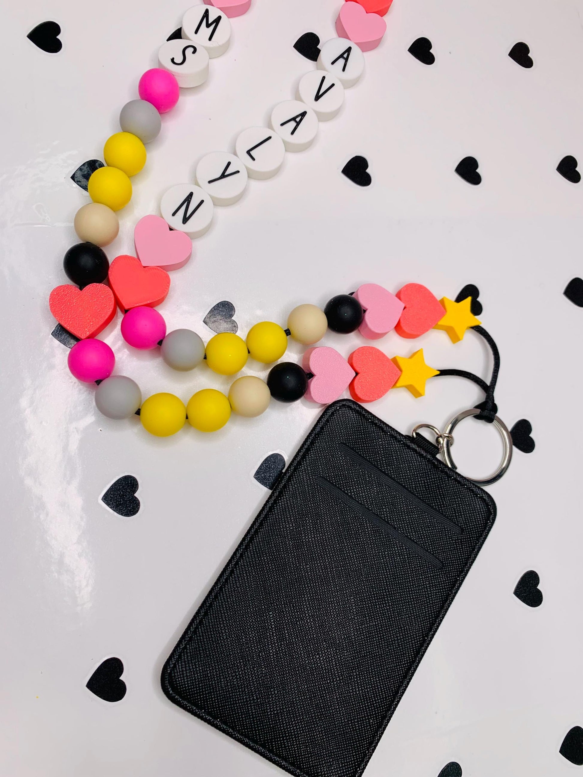 Coquette Pencil Bow ID Badge Holder: Friendship Bracelet Lanyard