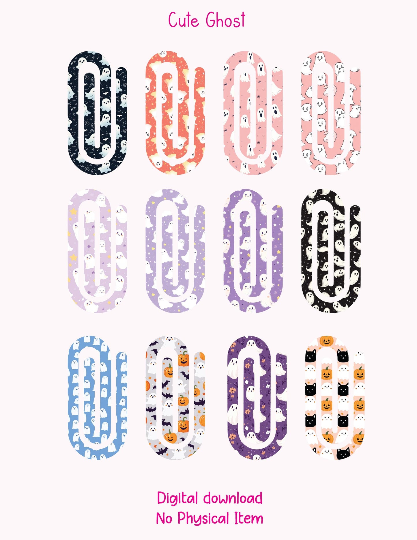 Cute Ghost Theme Jumbo Paperclip PNG for Sublimation – Instant Digital Download
