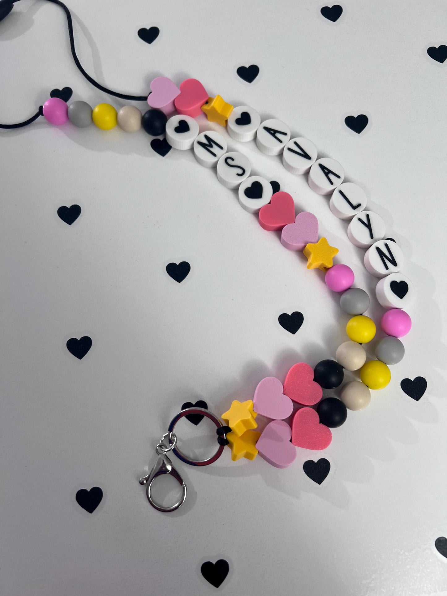 Personalized Beaded Friendship Lanyard: Custom ID Badge Holder with Charm by Lina Loves Two, handmade in Los Angeles CA