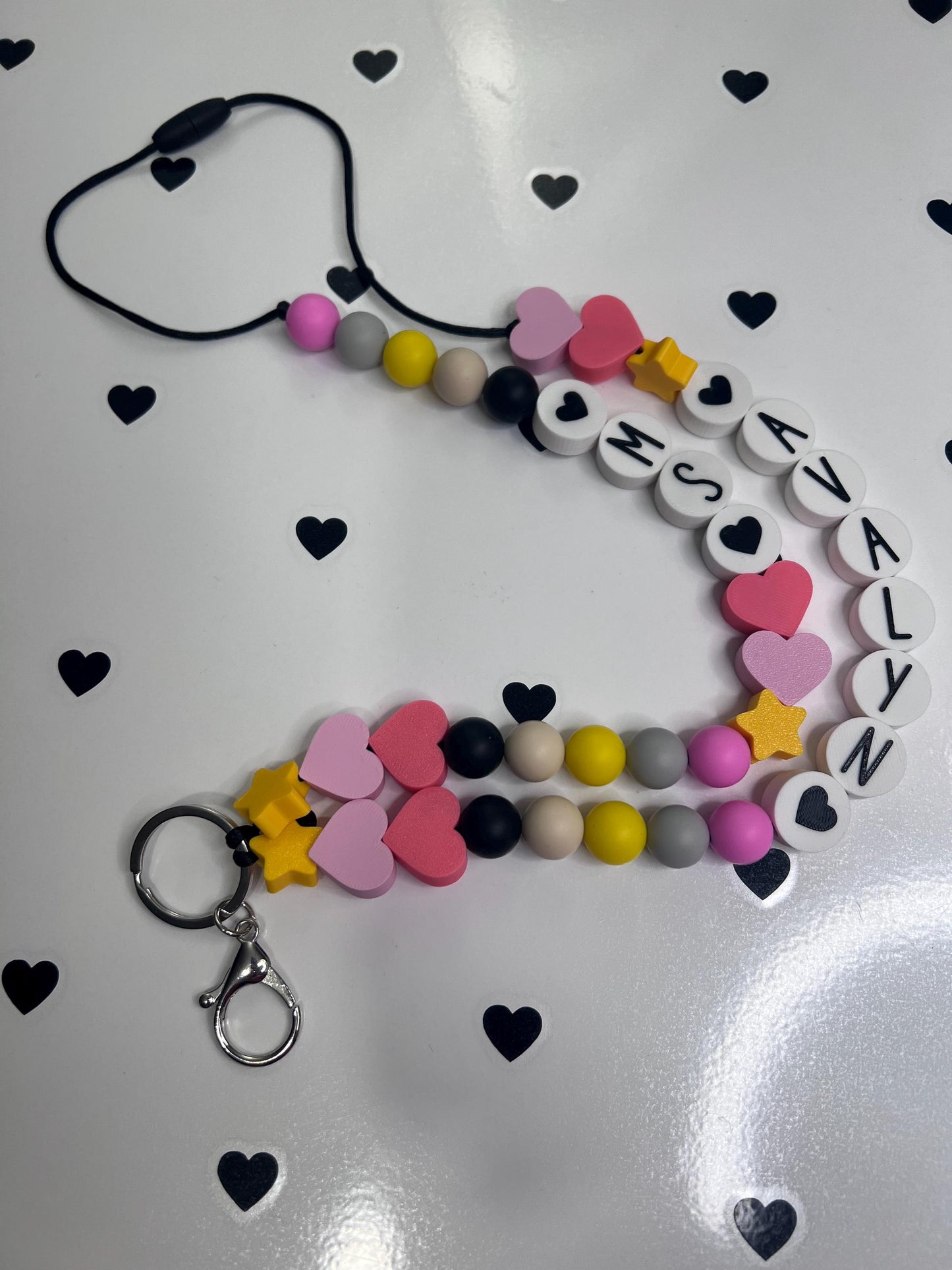 Personalized Beaded Friendship Lanyard: Custom ID Badge Holder with Charm by Lina Loves Two, handmade in Los Angeles CA