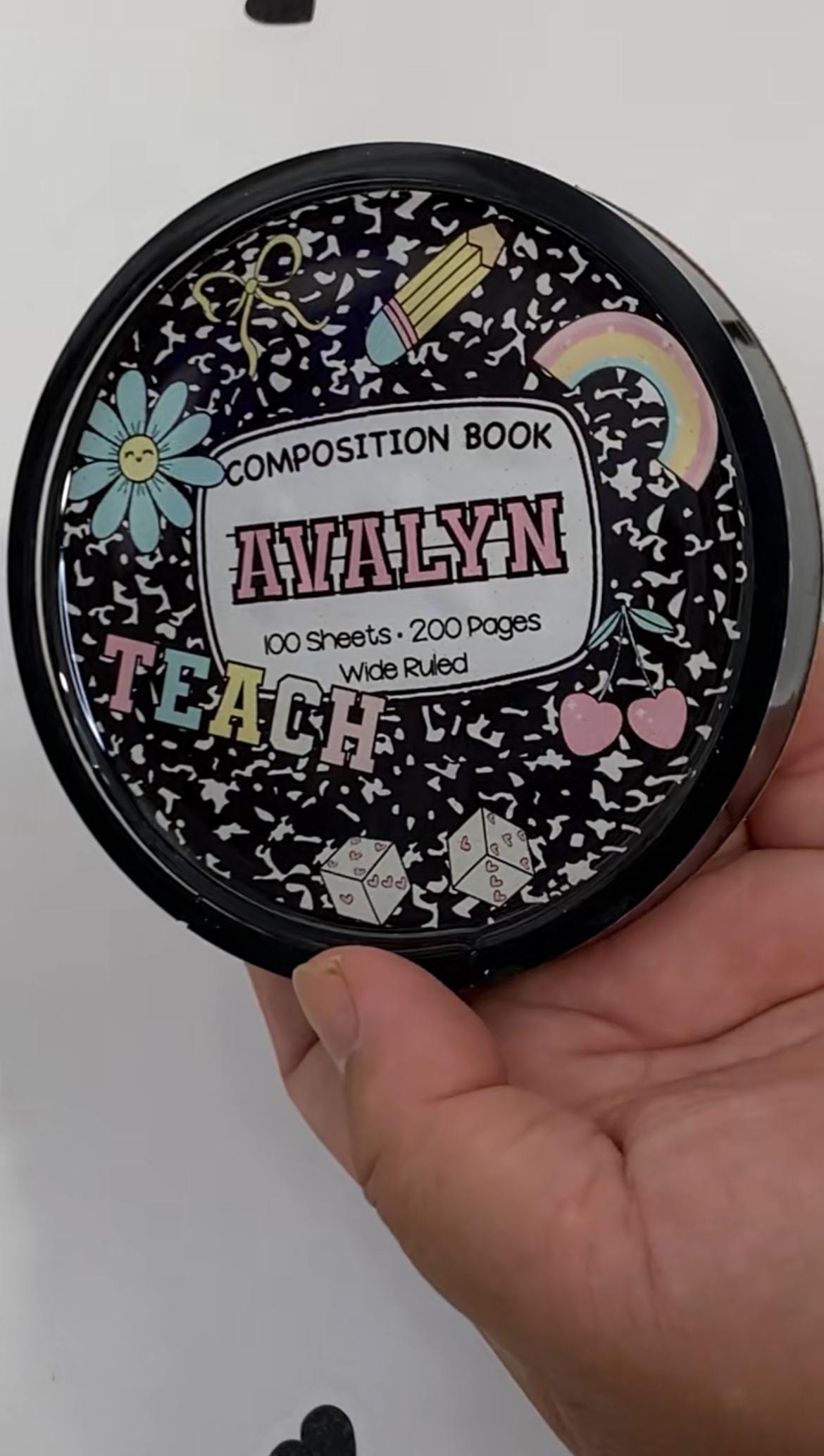 Composition Doodle Set – Personalized 20oz Tumbler, Notepad Holder, Bookmark, ID Badge with Lanyard, Coaster & Gift Bag by Lina Loves Two, handmade in Los Angeles CA