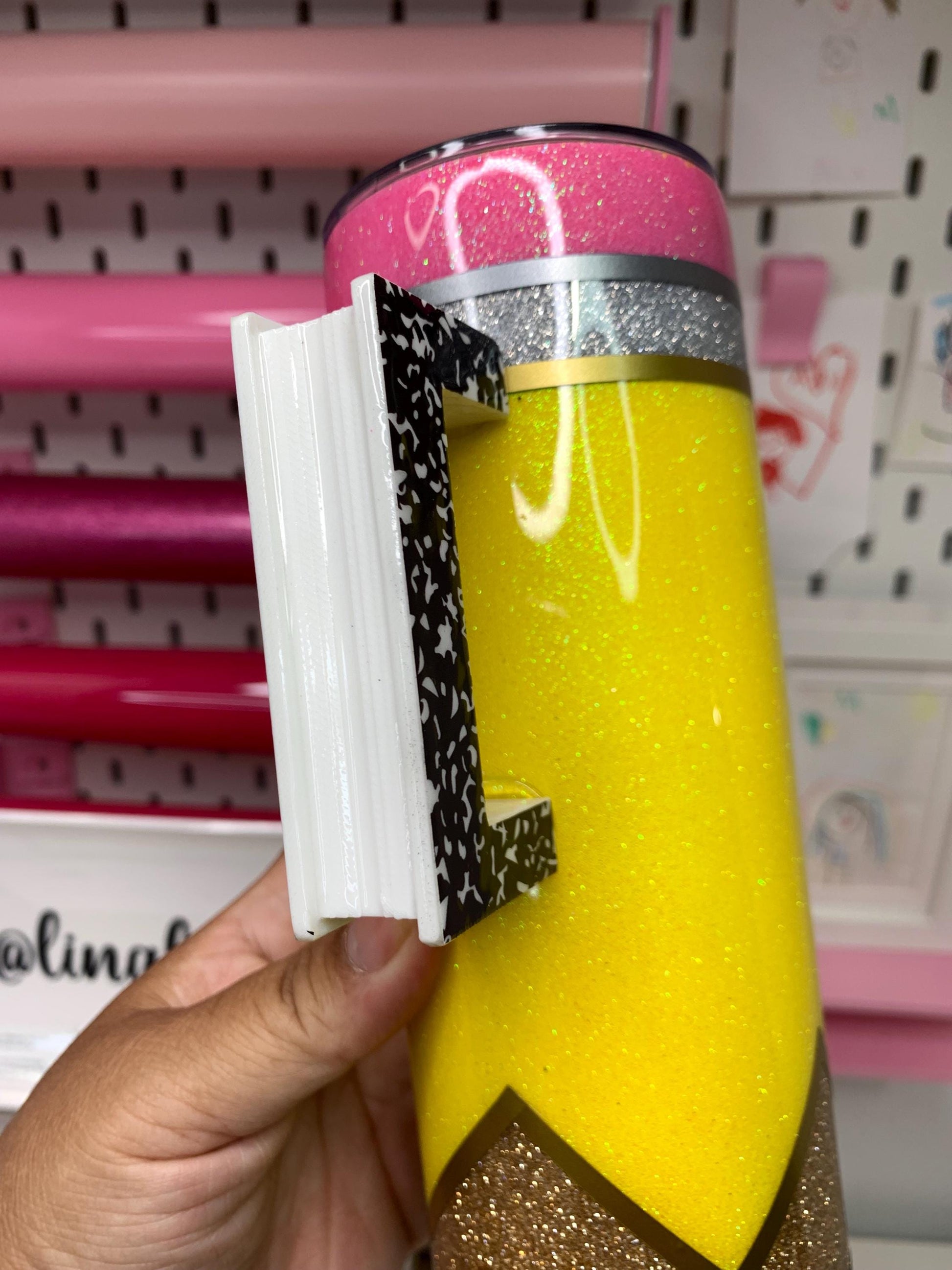 Teacher Tumbler with Handle: Stainless Steel Pencil Design by Lina Loves Two, handmade in Los Angeles CA