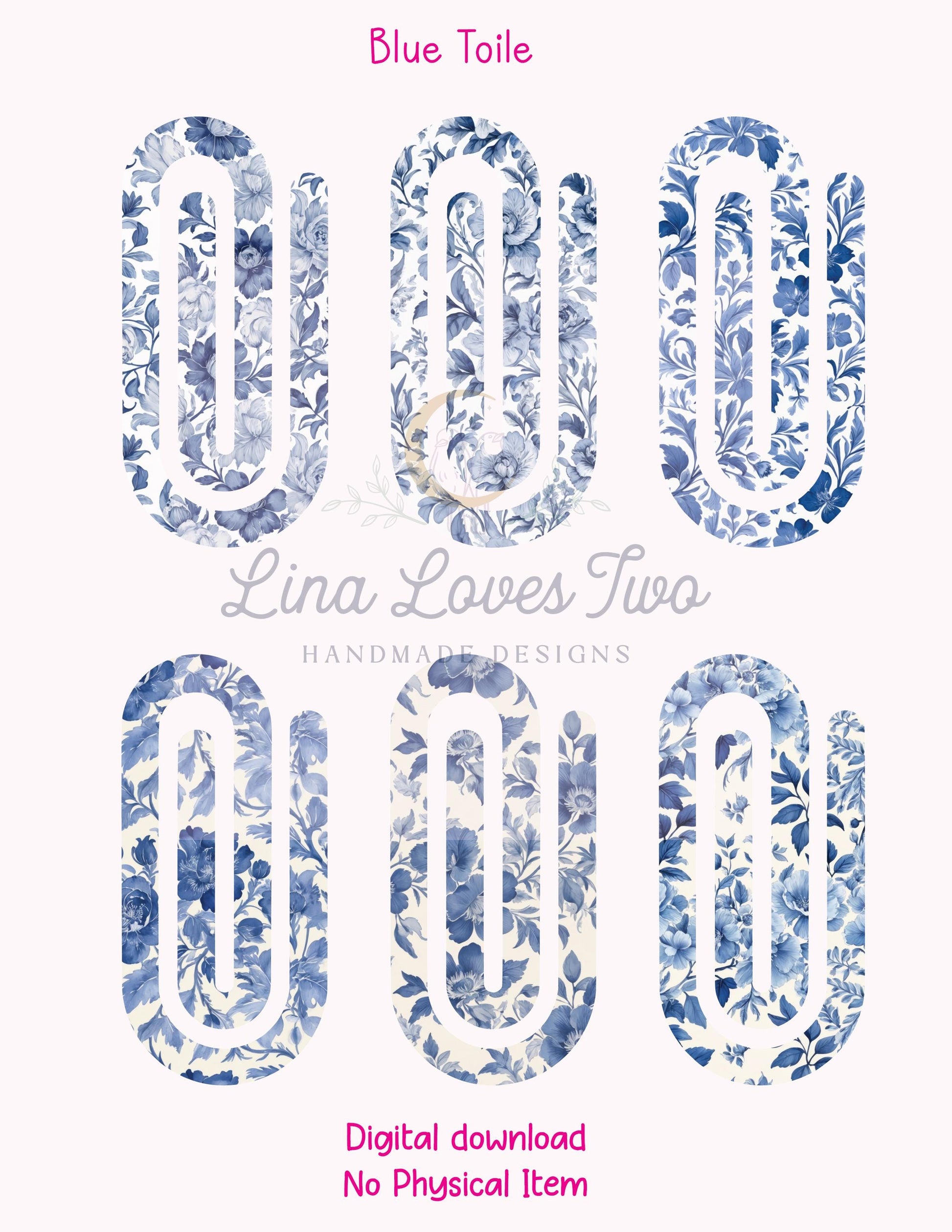 Blue French Toile Theme Jumbo Paperclip for – Instant by Lina Loves Two, handmade in Los Angeles CA