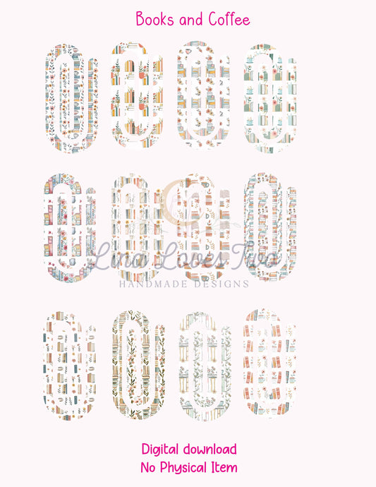 Books and Coffee Theme Jumbo Paperclip PNG for Sublimation – Instant Digital Download