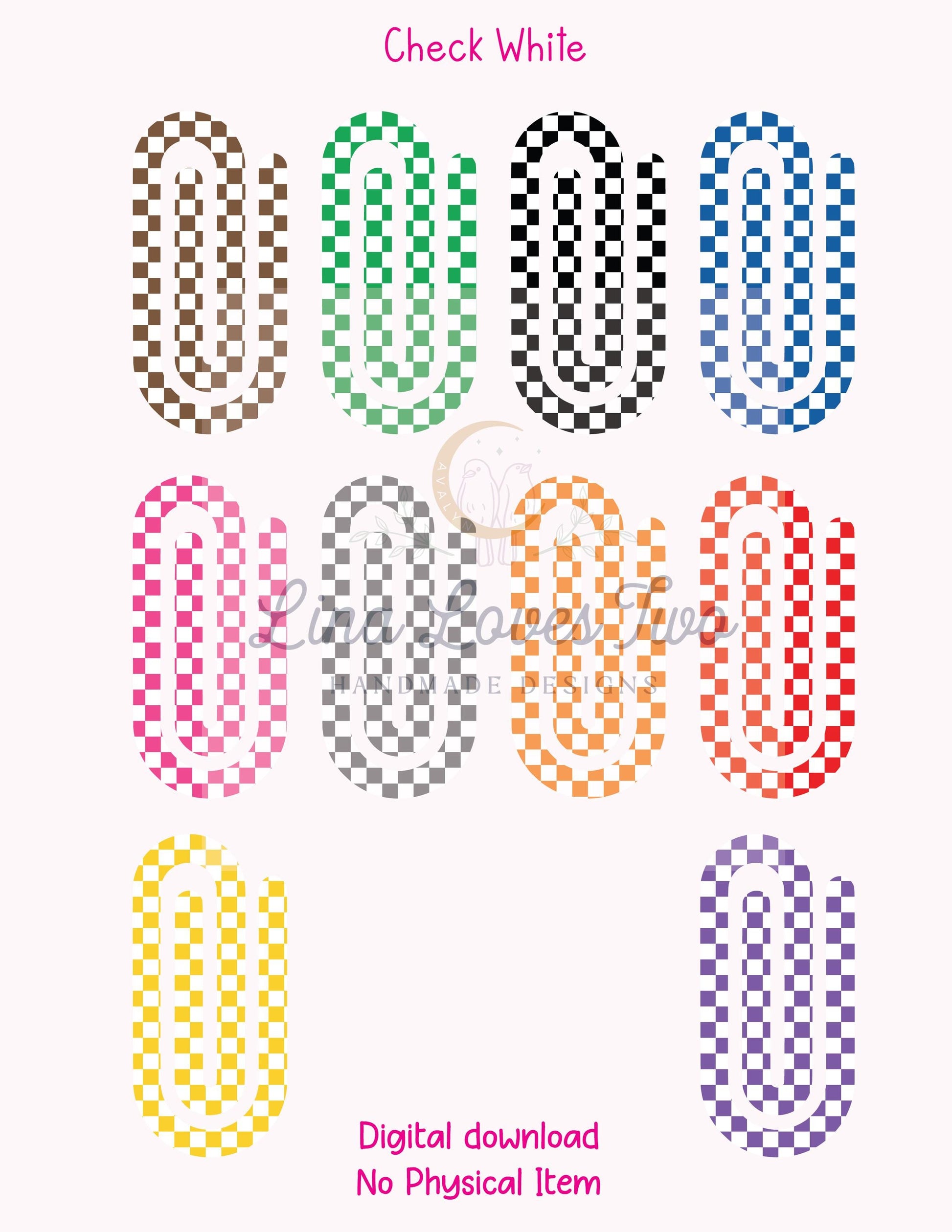White and Color Checkered Theme Jumbo Paperclip PNG for Sublimation – Instant Digital Download