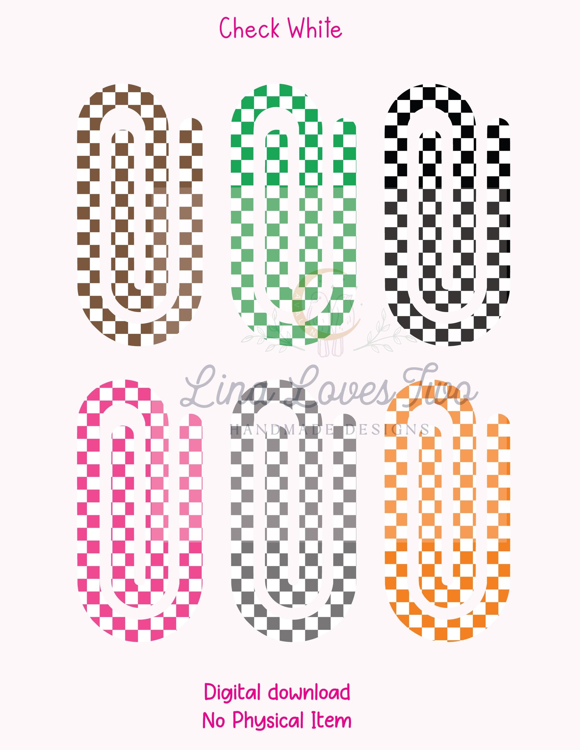 White and Color Checkered Theme Jumbo Paperclip PNG for Sublimation – Instant Digital Download