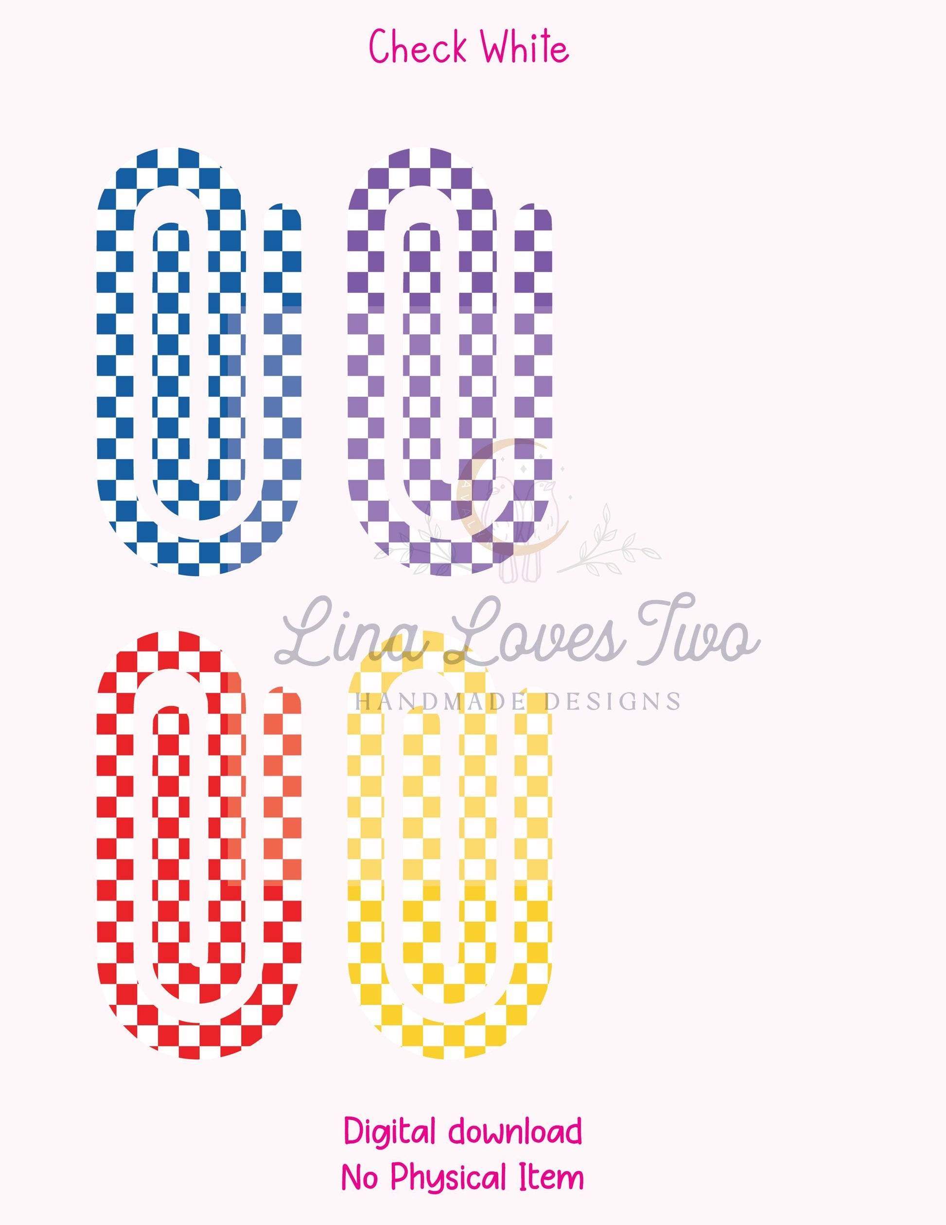 White and Color Checkered Theme Jumbo Paperclip for – Instant by Lina Loves Two, handmade in Los Angeles CA