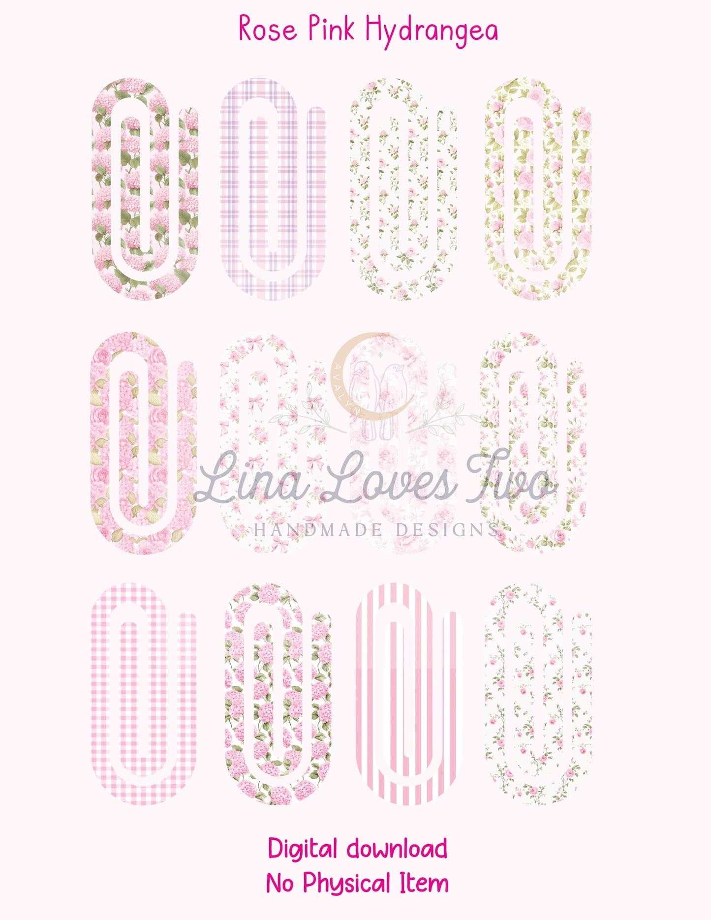 Rose Pink Hydrangea Theme Jumbo Paperclip for – Instant by Lina Loves Two, handmade in Los Angeles CA