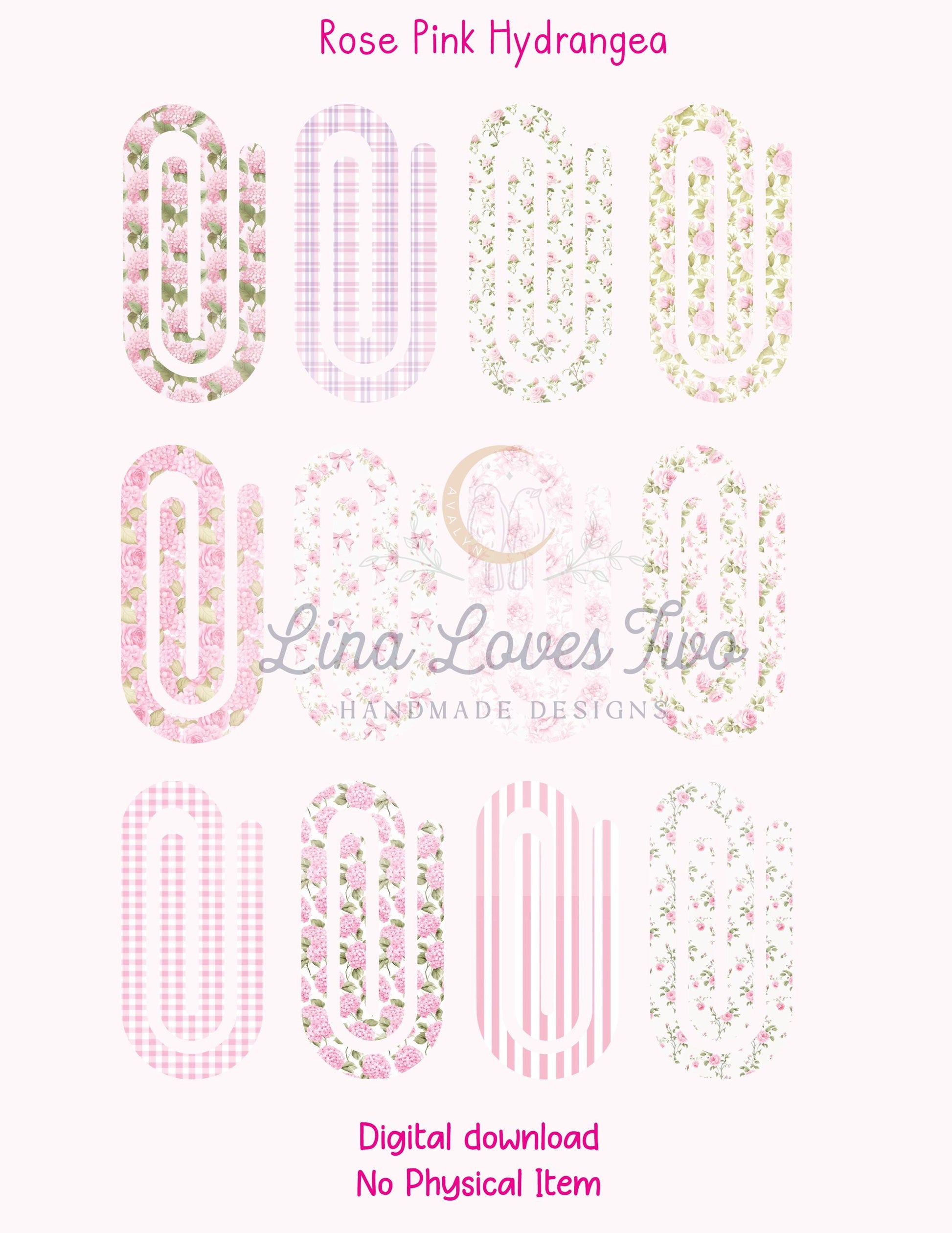 Rose Pink Hydrangea Theme Jumbo Paperclip for – Instant by Lina Loves Two, handmade in Los Angeles CA
