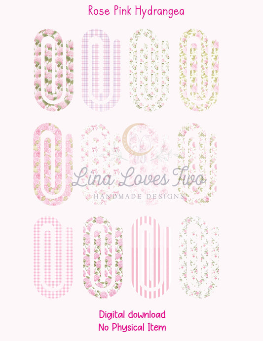 Rose Pink Hydrangea Theme Jumbo Paperclip PNG for Sublimation – Instant Digital Download
